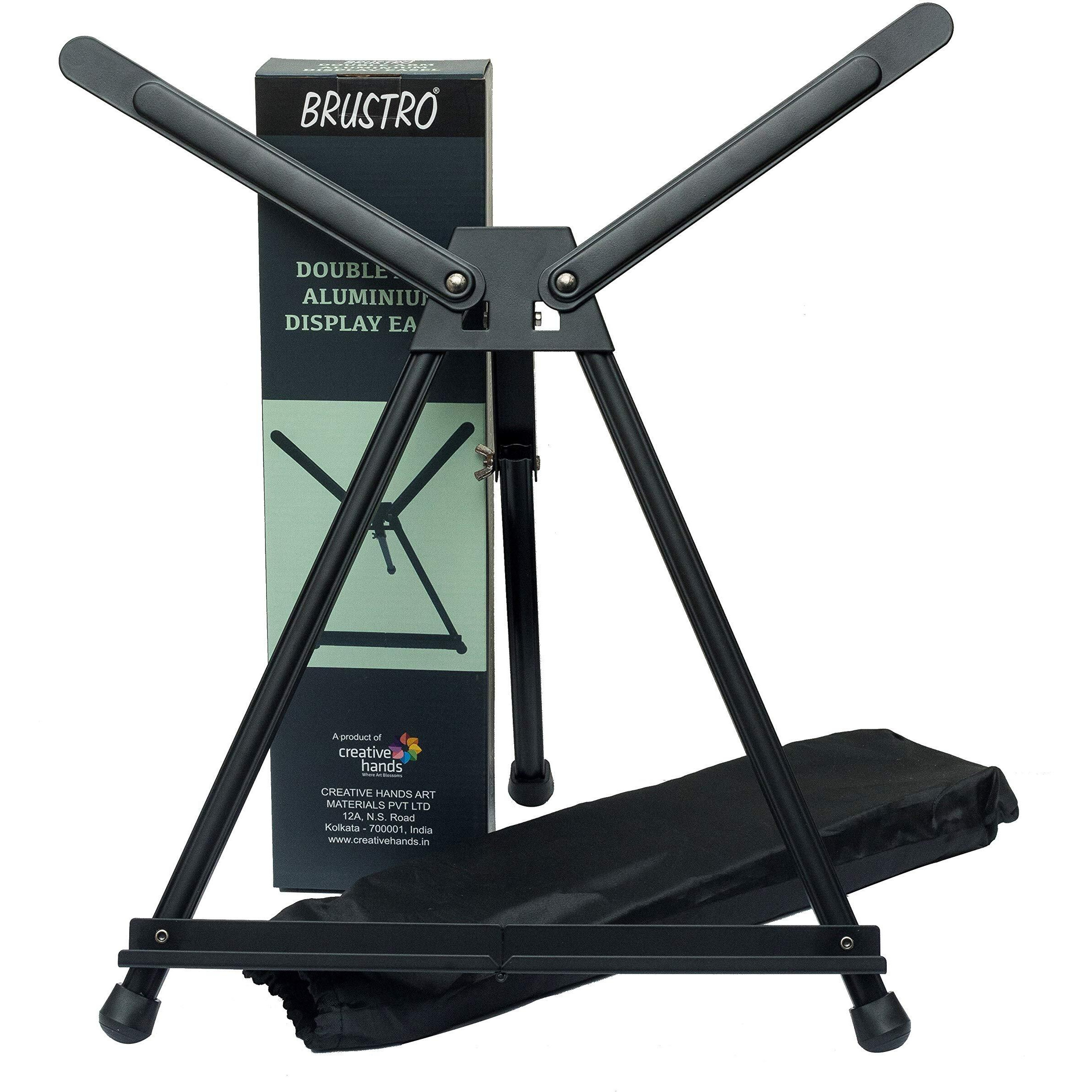Brustro Aluminum Tabletop Double Arm Easel | Tri-Pod Design with Rubber Feet,Holds Canvas Upto 24 inches | Ideal for Drawing, Sketching, Painting, Fine Art Display, Menu Stand, Indoor & Outdoor