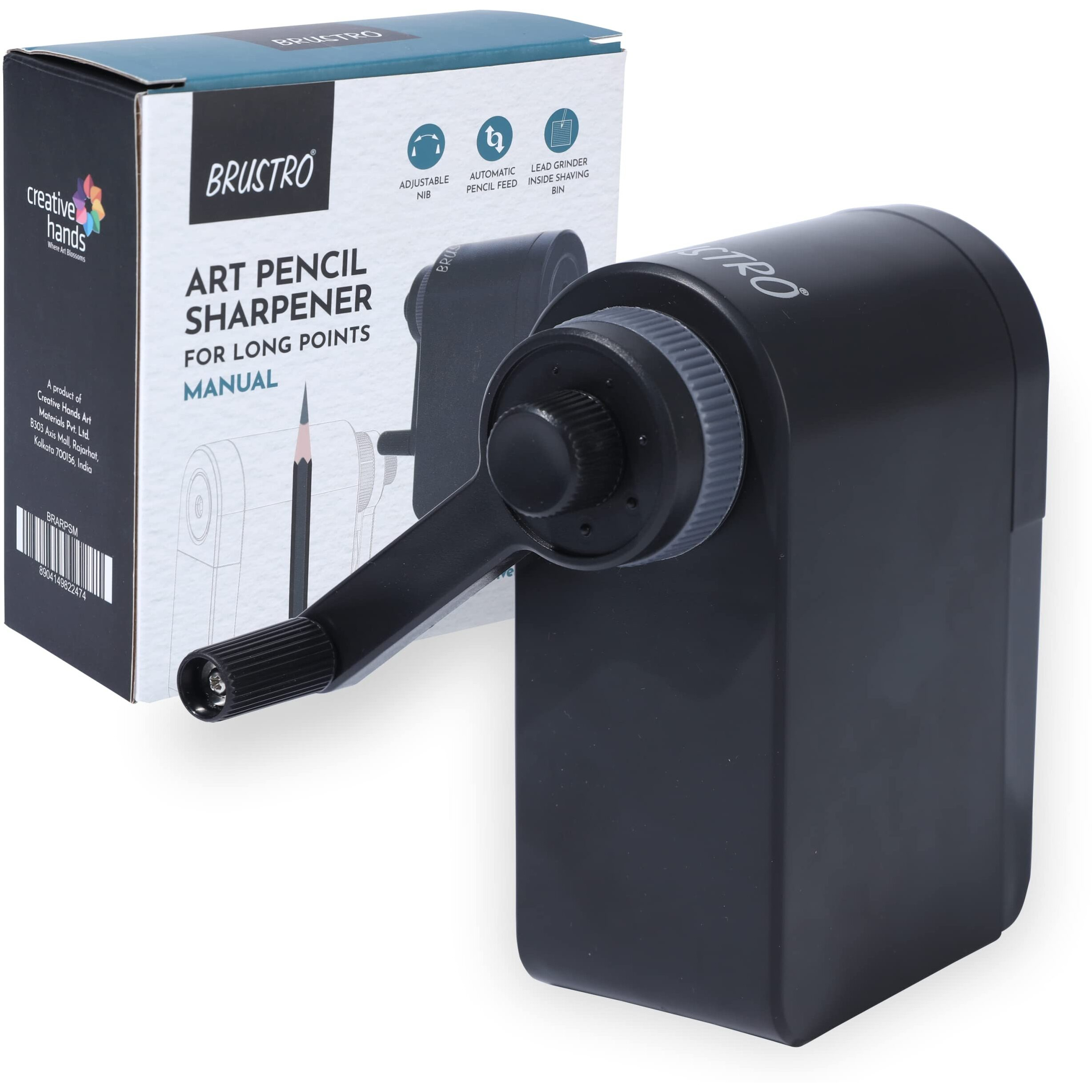 Brustro Manual Art Pencil Sharpener with Long Points with helical Blade | Ideal for Charcoal, Graphite and Pastel Pencils, Artists and Students.