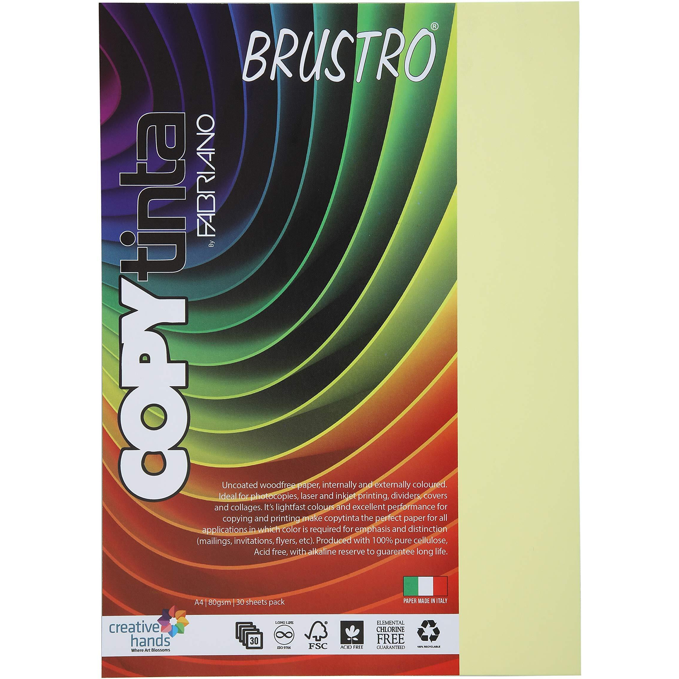 BRUSTRO Copytinta Coloured Craft Paper A4 Size 80 GSM Pastel Green Shade (VERDE CHIARO), 30 Sheets Pack. Double Side Coloured for Office Printing, Art, Origami, Craft.