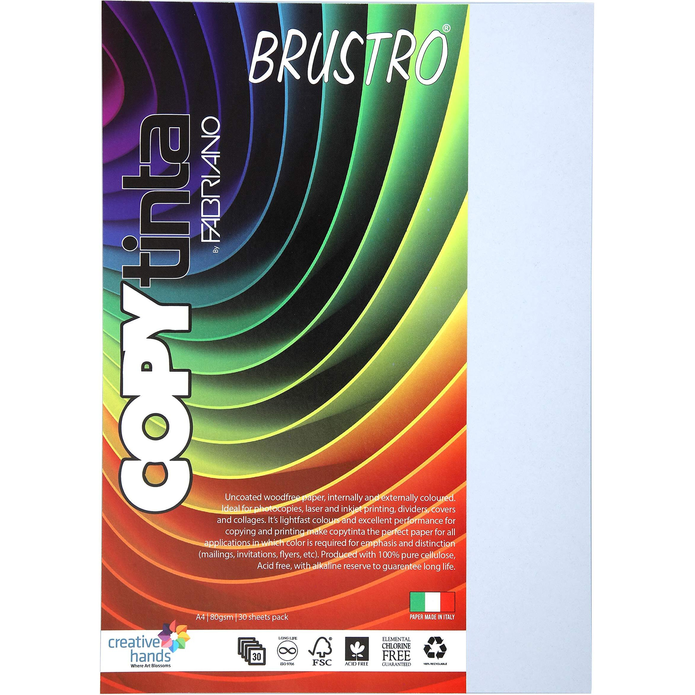BRUSTRO Copytinta Coloured Craft Paper A4 Size 80 GSM Grey Shade (GRIGIO), 30 Sheets Pack. Double Side Coloured for Office Printing, Art, Origami, Craft.