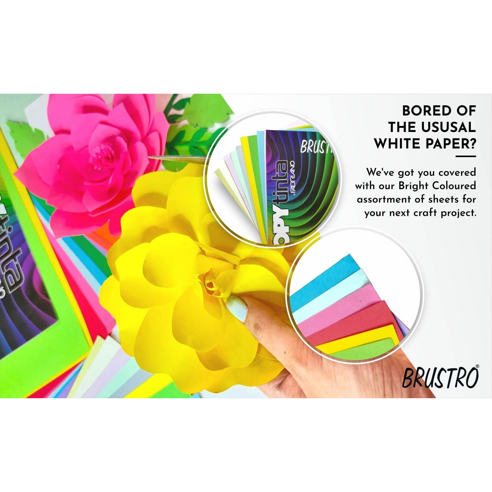 BRUSTRO Copytinta Coloured Craft Paper A4 Size 80 GSM Pink Shade (FUCSIA), 30 Sheets Pack. Double Side Coloured for Office Printing, Art, Origami, Craft.