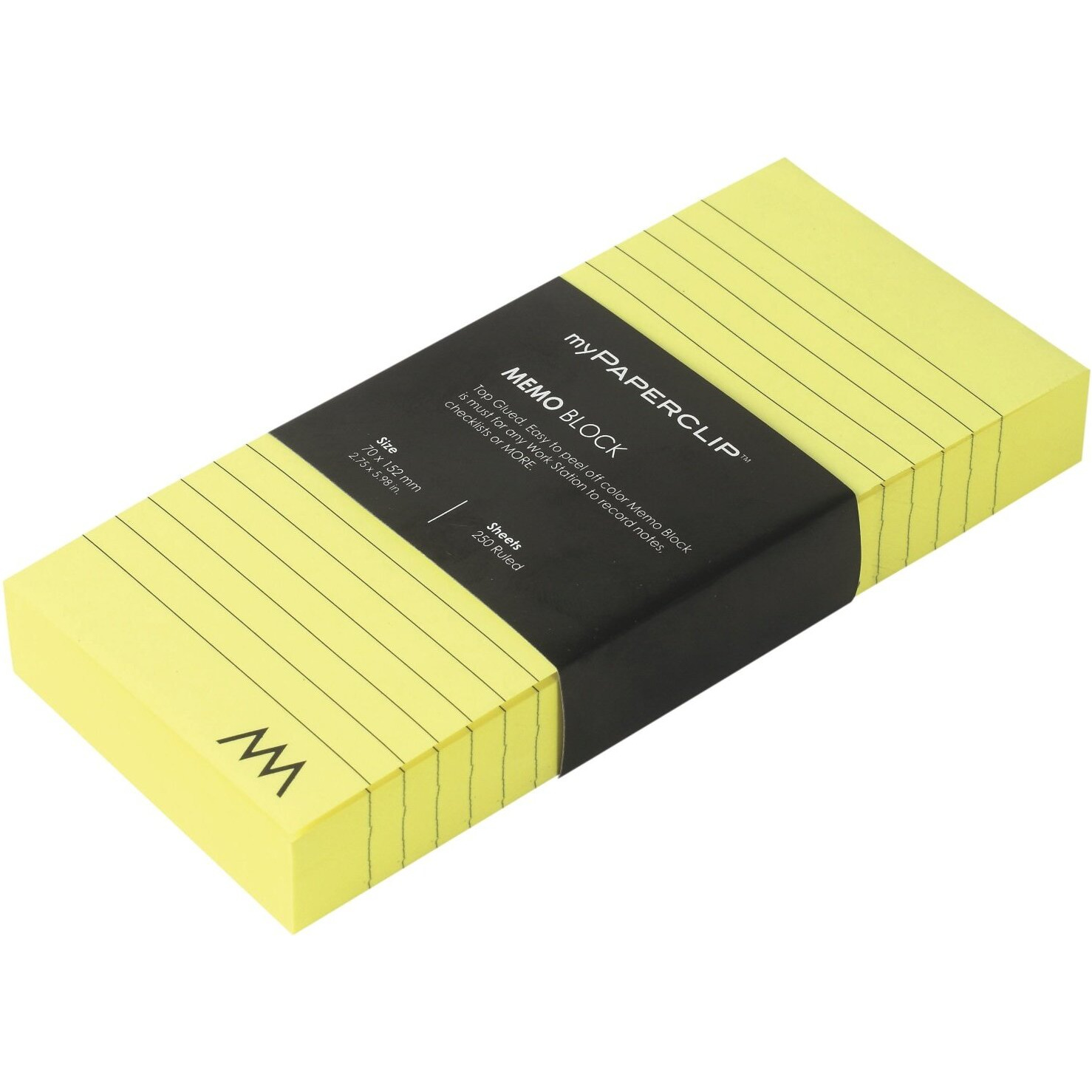 myPAPERCLIP Memo Block, Small (2.75 x 5.98 in.), Ruled, HP Yellow (MB250S-R HP Yellow)