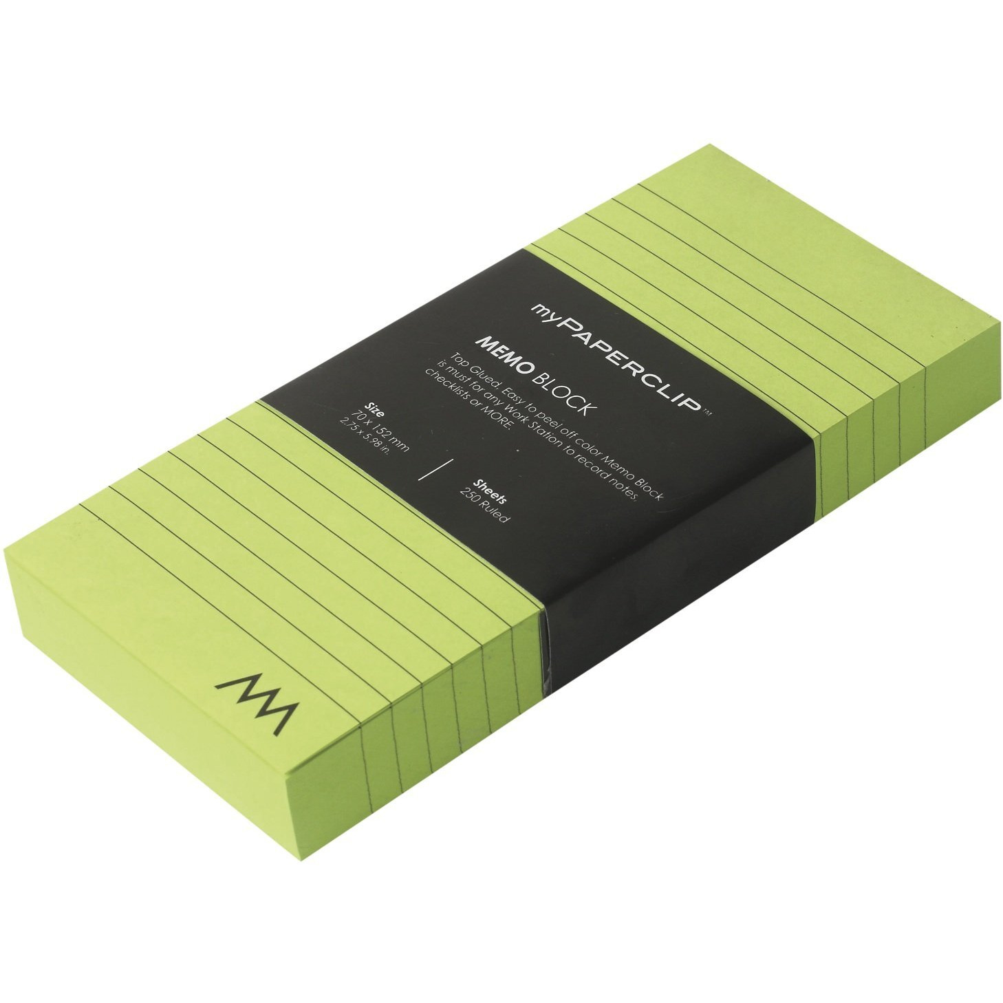 myPAPERCLIP Coloured Memo Block | Uncoated Colour | Use For Any Work Station To Record Notes & Checklist | A6 (4.13 x 5.83 in.), Color Ruled, 250 Color Sheets, 75/80 GSM, Green, Pack of 1