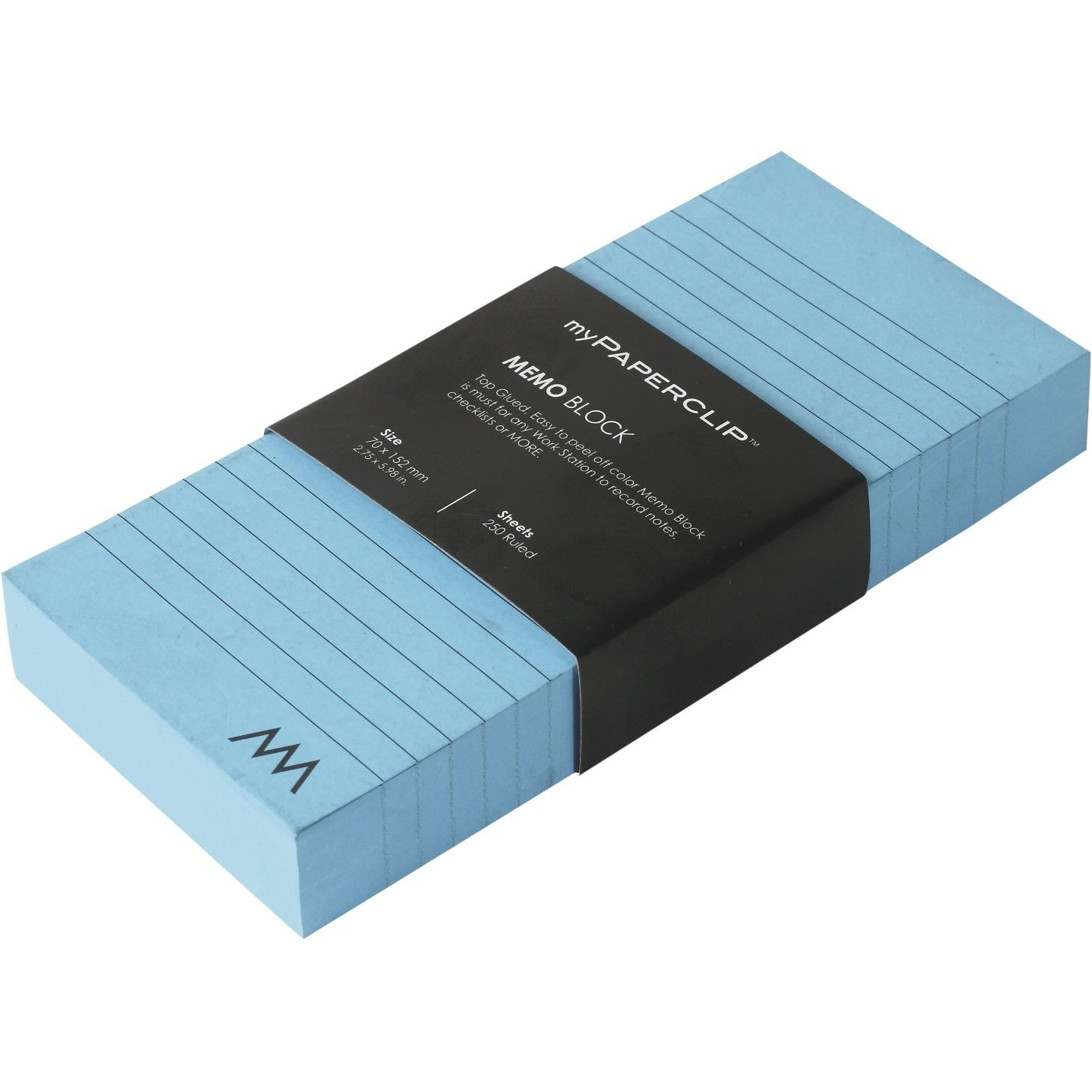 myPAPERCLIP Memo Block, Small (2.75 x 5.98 in.), Ruled, Turquoise (MB250S-R Turquoise)