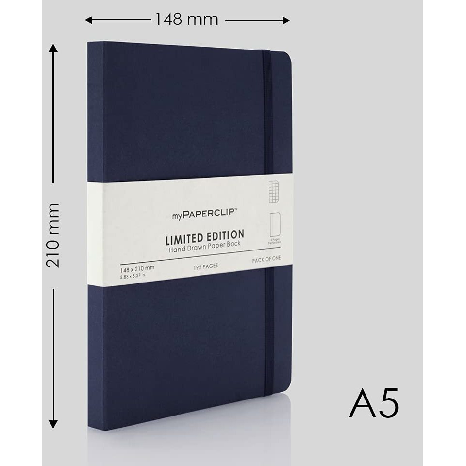 myPAPERCLIP Limited Edition Notebook | Hand Drawn Paper Back | Notebook For Gifting | 192 (176 Checked + 16 Perforated) Pages, A5, 100 GSM, Imperial, Pack of 1