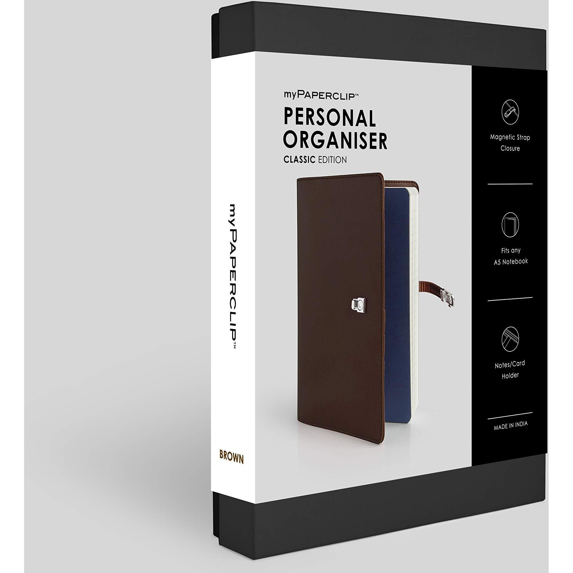 myPAPERCLIP Personal Organiser, Classic Edition, Fits Any A5 Size Notebook, Magnetic Lock (Classic - L1 Brown)