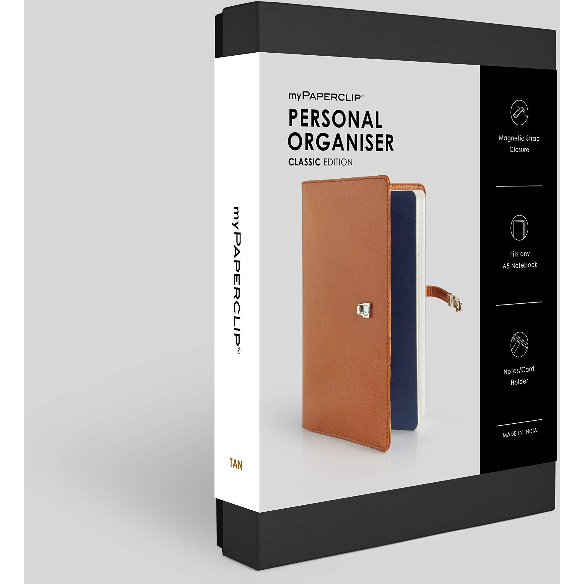 myPAPERCLIP Personal Organiser, Classic Edition, Fits Any A5 Size Notebook, Magnetic Lock (Classic - L1 Tan)