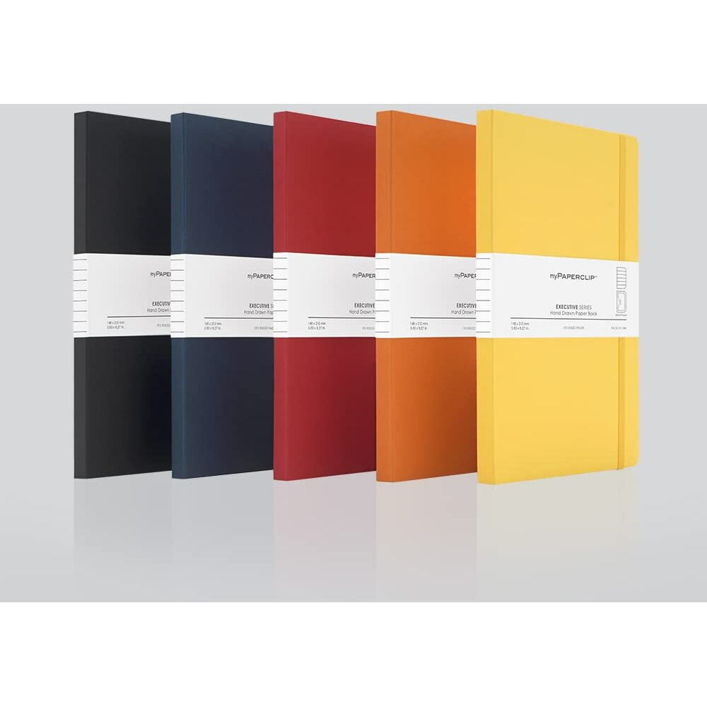 myPAPERCLIP Executive Series Notebook | Section Thread Bound with Hand Drawn Paper Back | Notebook For Gifting | Stationery Notebook | A5, Ruled, 192 Pages, 80 GSM, Multicolor, Pack of 5