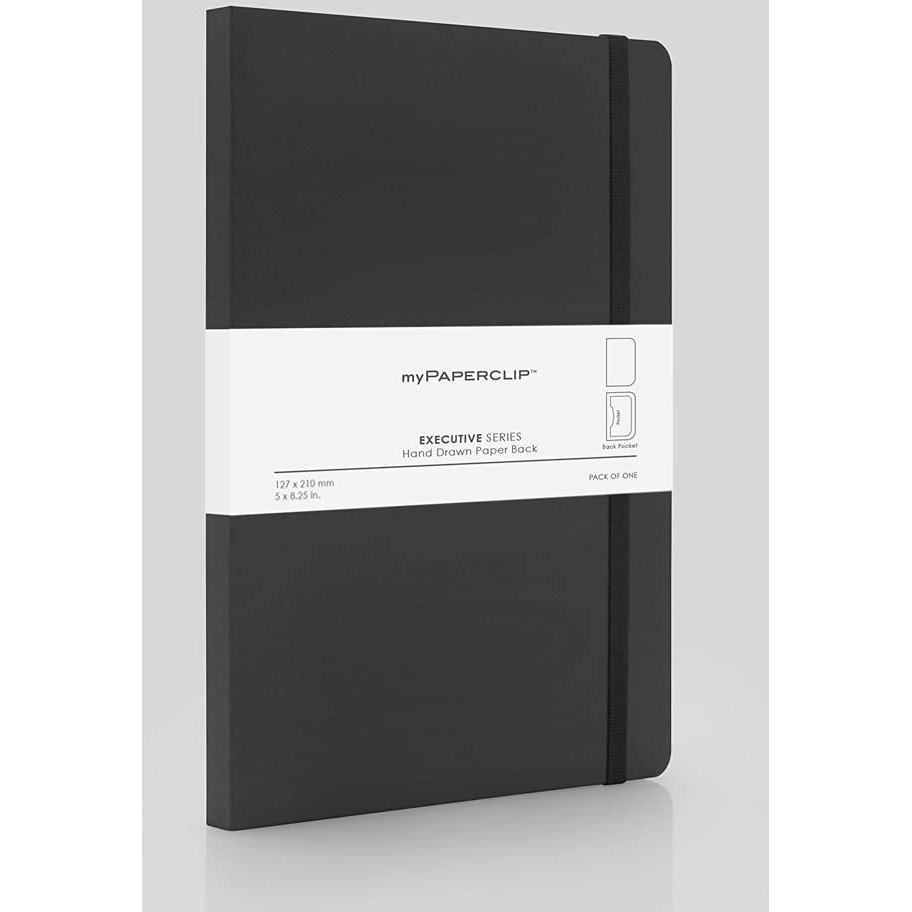 myPAPERCLIP Executive Series Notebook | Section Thread Bound with Hand Drawn Paper Back | Notebook For Gifting | Stationery Notebook | Medium, Plain, 192 Pages, 80 GSM, Black, Pack of 1