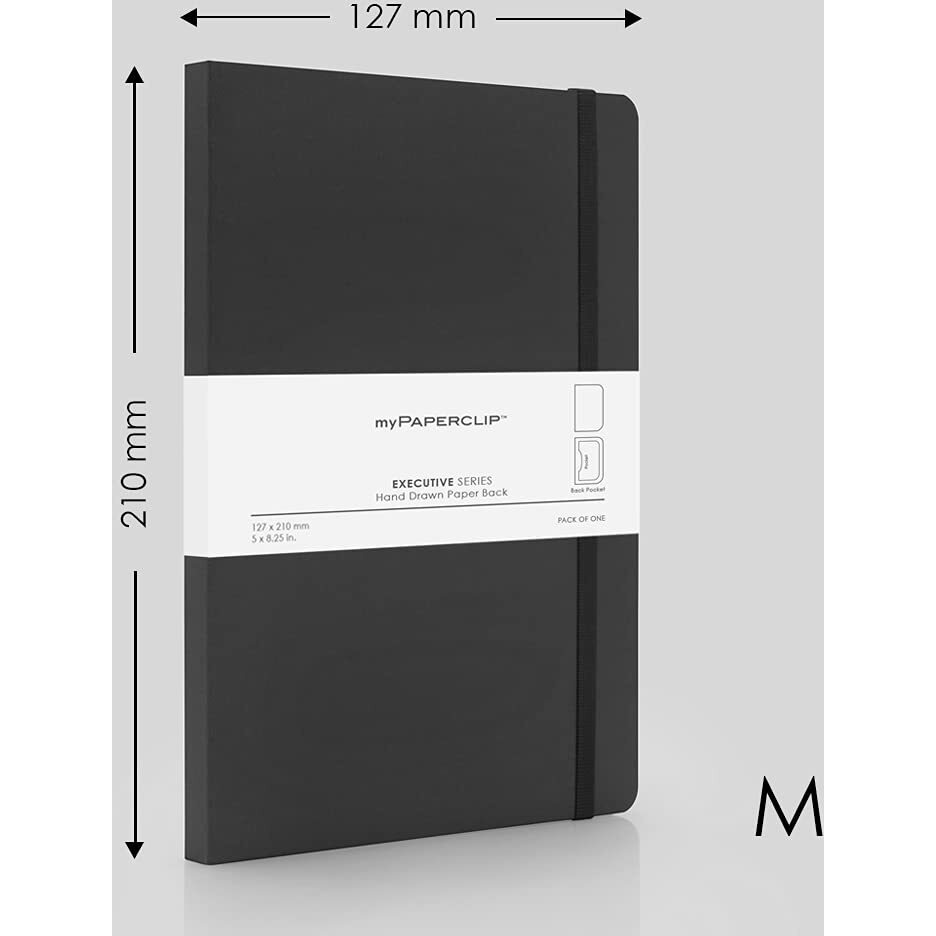 myPAPERCLIP Executive Series Notebook | Section Thread Bound with Hand Drawn Paper Back | Notebook For Gifting | Stationery Notebook | Medium, Plain, 192 Pages, 80 GSM, Black, Pack of 1