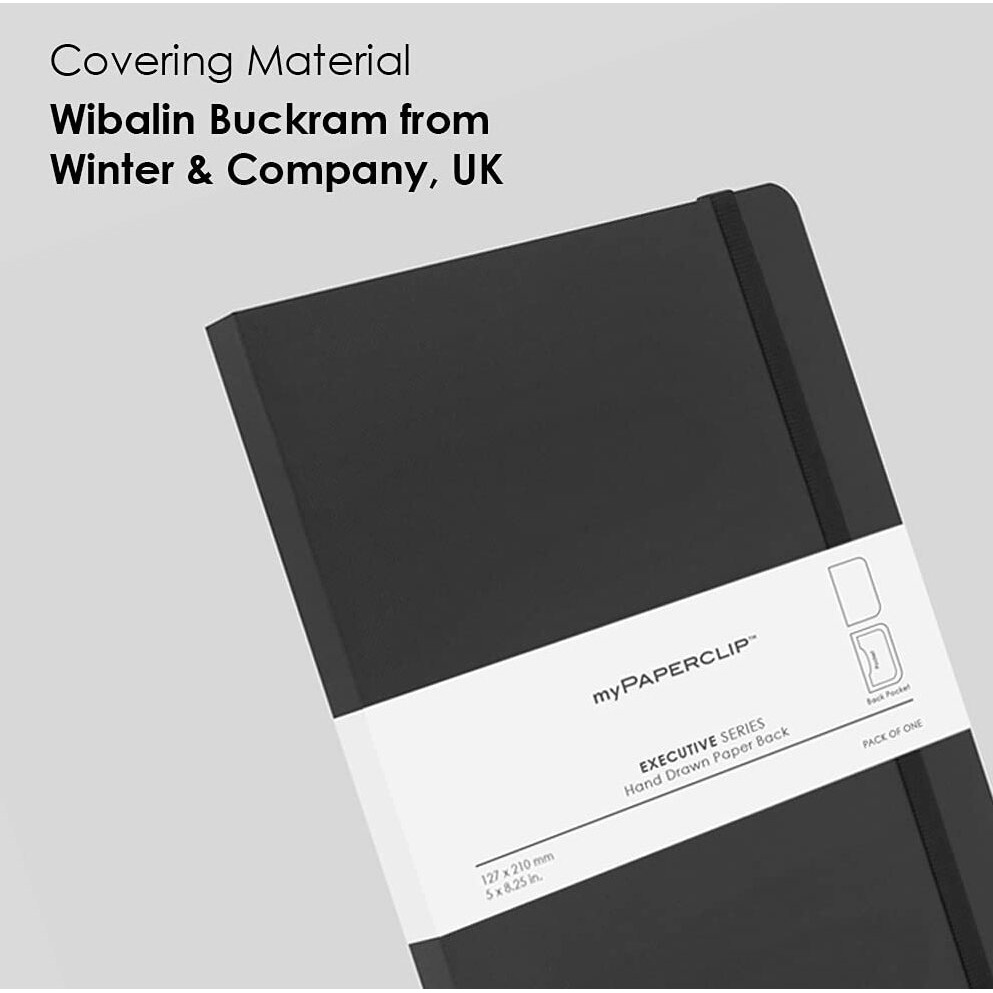 myPAPERCLIP Executive Series Notebook | Section Thread Bound with Hand Drawn Paper Back | Notebook For Gifting | Stationery Notebook | Medium, Plain, 192 Pages, 80 GSM, Black, Pack of 1