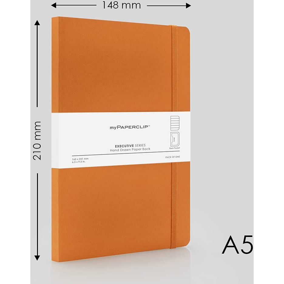 myPAPERCLIP Executive Series Notebook, A5 (148x 210mm, 5.83 x 8.27 in.) Ruled, ESX192A5-R Orange