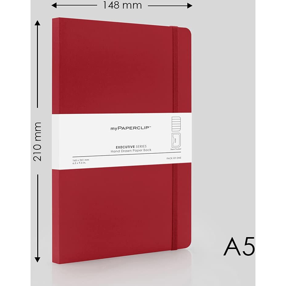 myPAPERCLIP Executive Series Notebook, A5 (148x 210mm, 5.83 x 8.27 in.) Ruled, ESX192A5-R Red