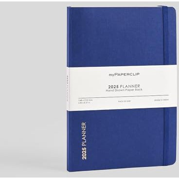 myPAPERCLIP 2025 Weekly Planner, Section Thread Bound, Hand Drawn Paper Back, A5 (148 x 210 mm, 5.83 x 8.27 in), BlueBerry
