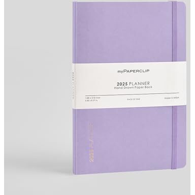 myPAPERCLIP 2025 Weekly Planner, Section Thread Bound, Hand Drawn Paper Back, A5 (148 x 210 mm, 5.83 x 8.27 in), Lilac