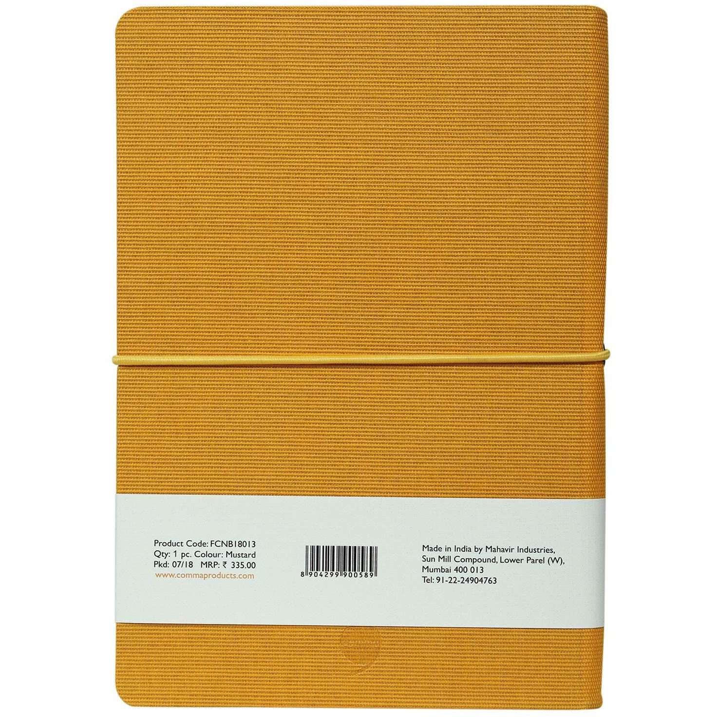 COMMA Regina  A5 Size  Hard Bound Notebook with a Horizontal Elastic Band Closure  192 Pages  80gsm Natural Shade Paper  Fabric Cover Material  (Mustard Yellow)