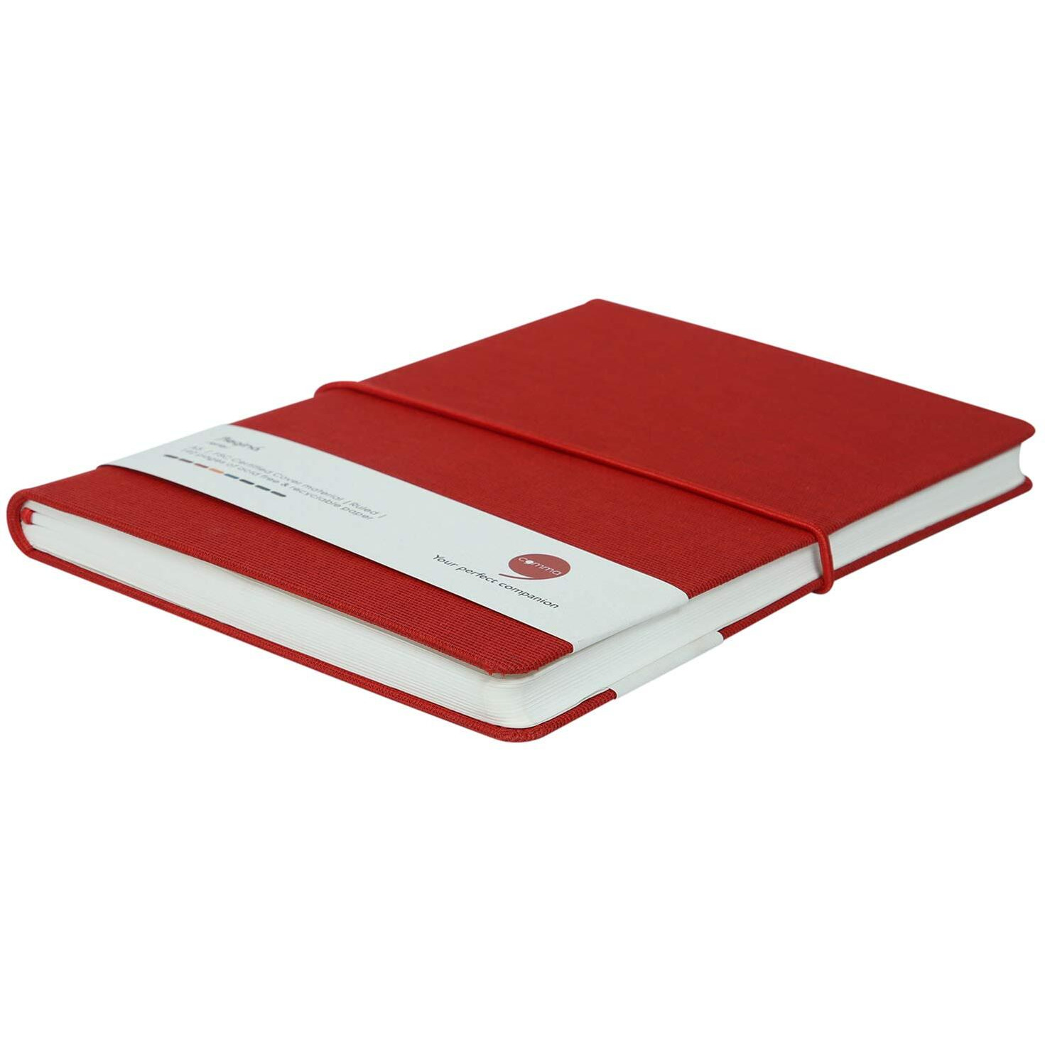 Comma Regina  A5 Size  Hard Bound Notebook with a Horizontal Elastic Band Closure  192 Pages  80gsm Natural Shade Paper  Linen Fabric Cover Material  (Red)