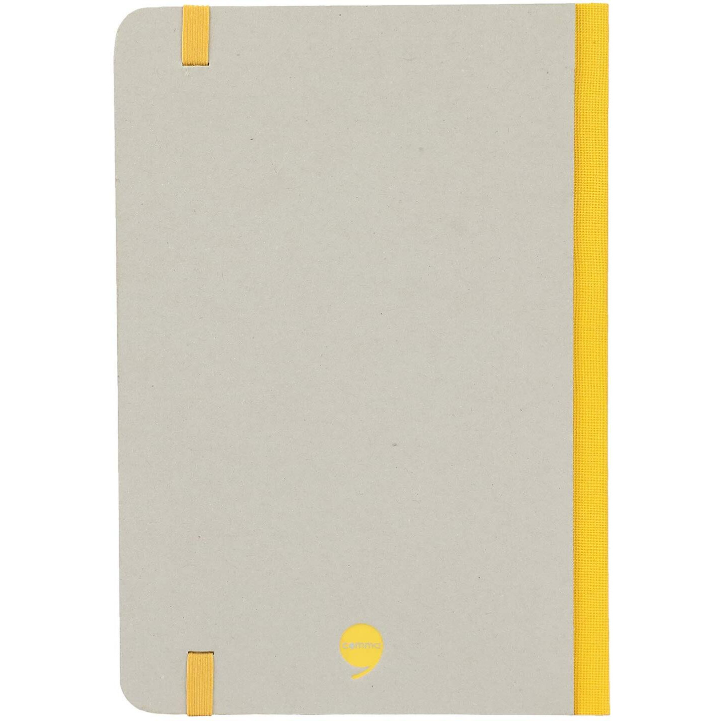Comma Ecologique  A5 Size  Eco-Friendly Hard Bound Notebook with Elastic Band Closure  192 Pages  80gsm Natural Shade Paper  Recycled Paper Board Cover  (Grey with Yellow)