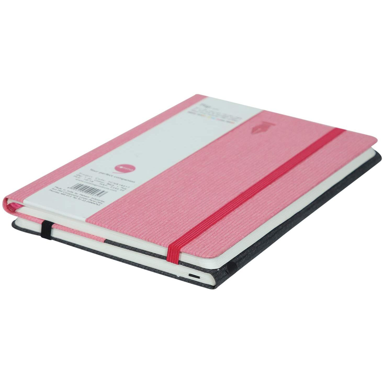 COMMA Flip  A5 Size  Notebook + Sketchbook  Double Sided Opening with Elastic Band Closure  120 Ruled + 120 Plain Pages  80gsm Natural Shade Paper  Textured Cover Material  (Black + Pink)