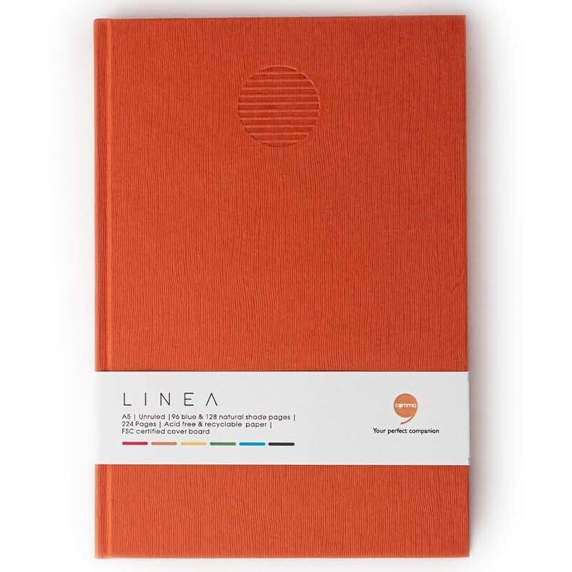 COMMA Linea | A5 size Hard Bound Notebook | 96 Coloured & 128 Natural Shade Unruled Pages of 80gsm Paper (Rust)