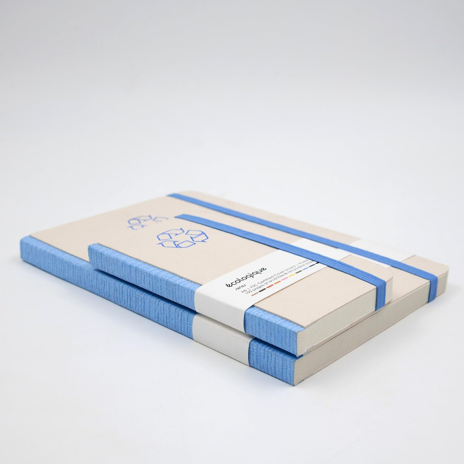COMMA | Ecologique Notebook Combo | A5 Size & A6 Pocket Size | Eco-friendly Hard Bound Notebook with Elastic Band Closure | 192 Pages | 80gsm Natural Shade Paper | Recycled Cover Board  Blue