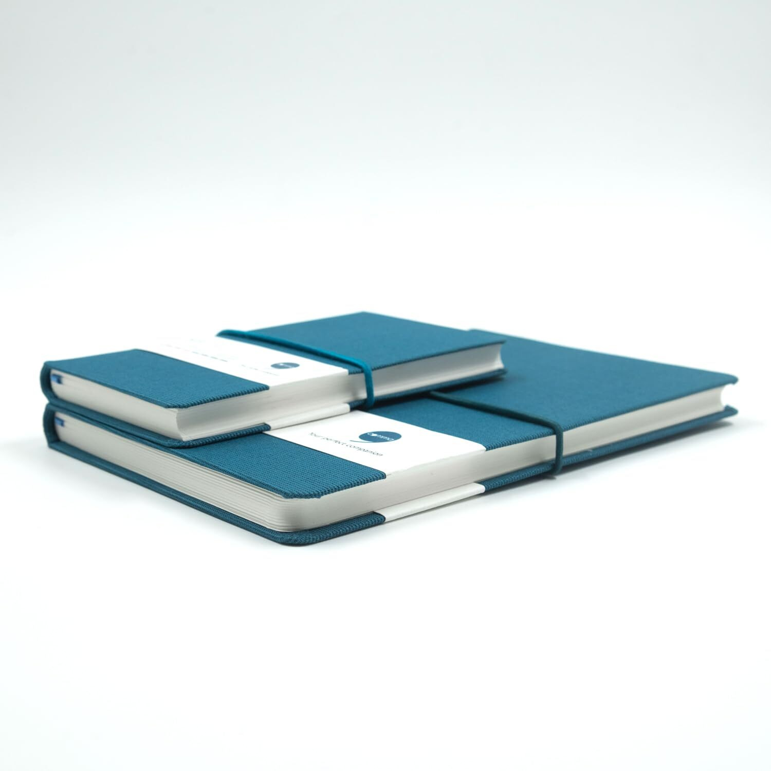 Comma Regina Combo | A5 Size Hard Bound Notebook & A6 Size Hard Bound Pocket Notebook with a Horizontal Elastic Band Closure | 192 Pages | 80gsm Natural Shade Paper | Linen Fabric Cover Material - Peacock Blue