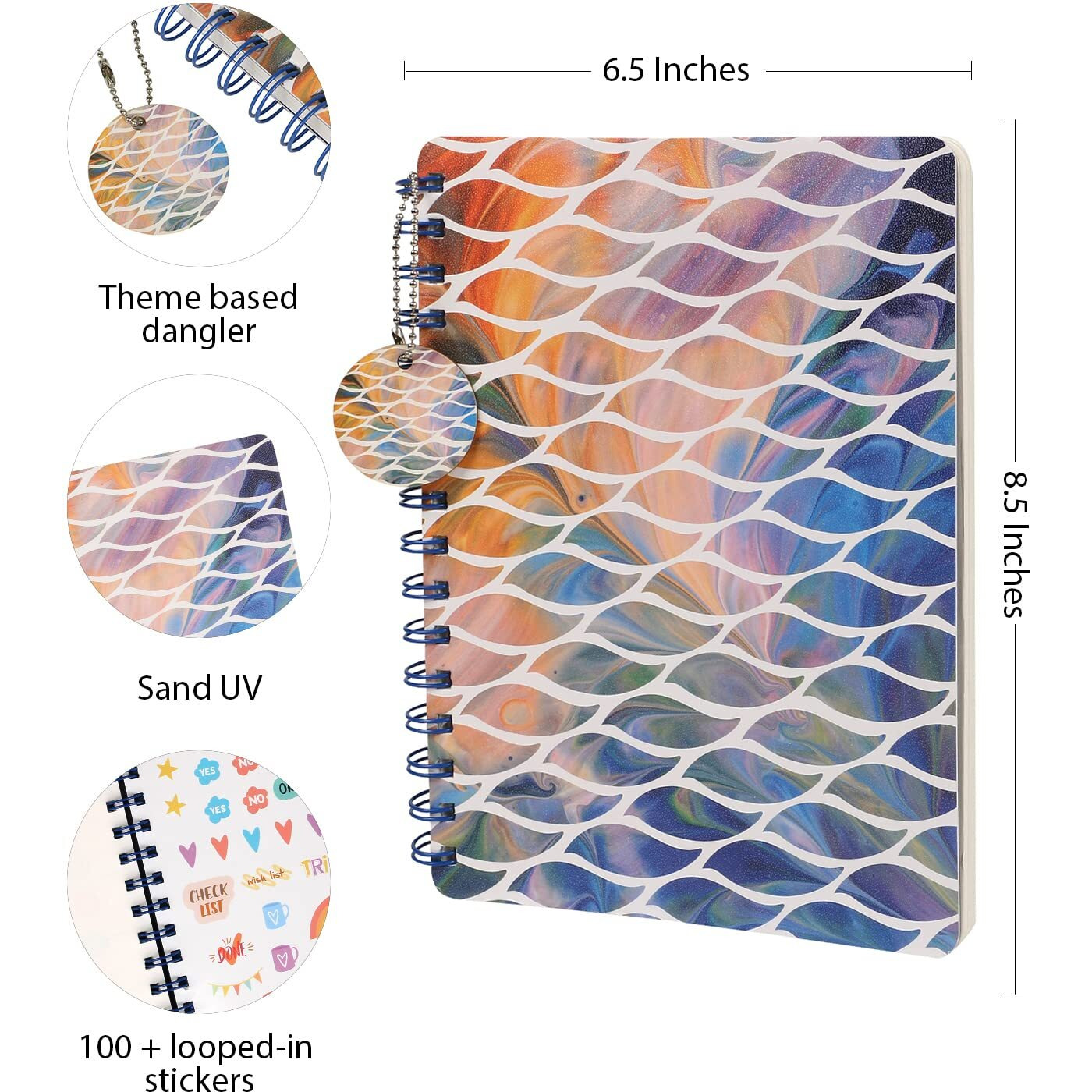 DOODLE Hard Bound Spiral Notebook Diary with Bookmark Dangler and Sticker Pages I B5 I Undated I 160 Ruled Pages I 80 GSM (Earthy Waves)