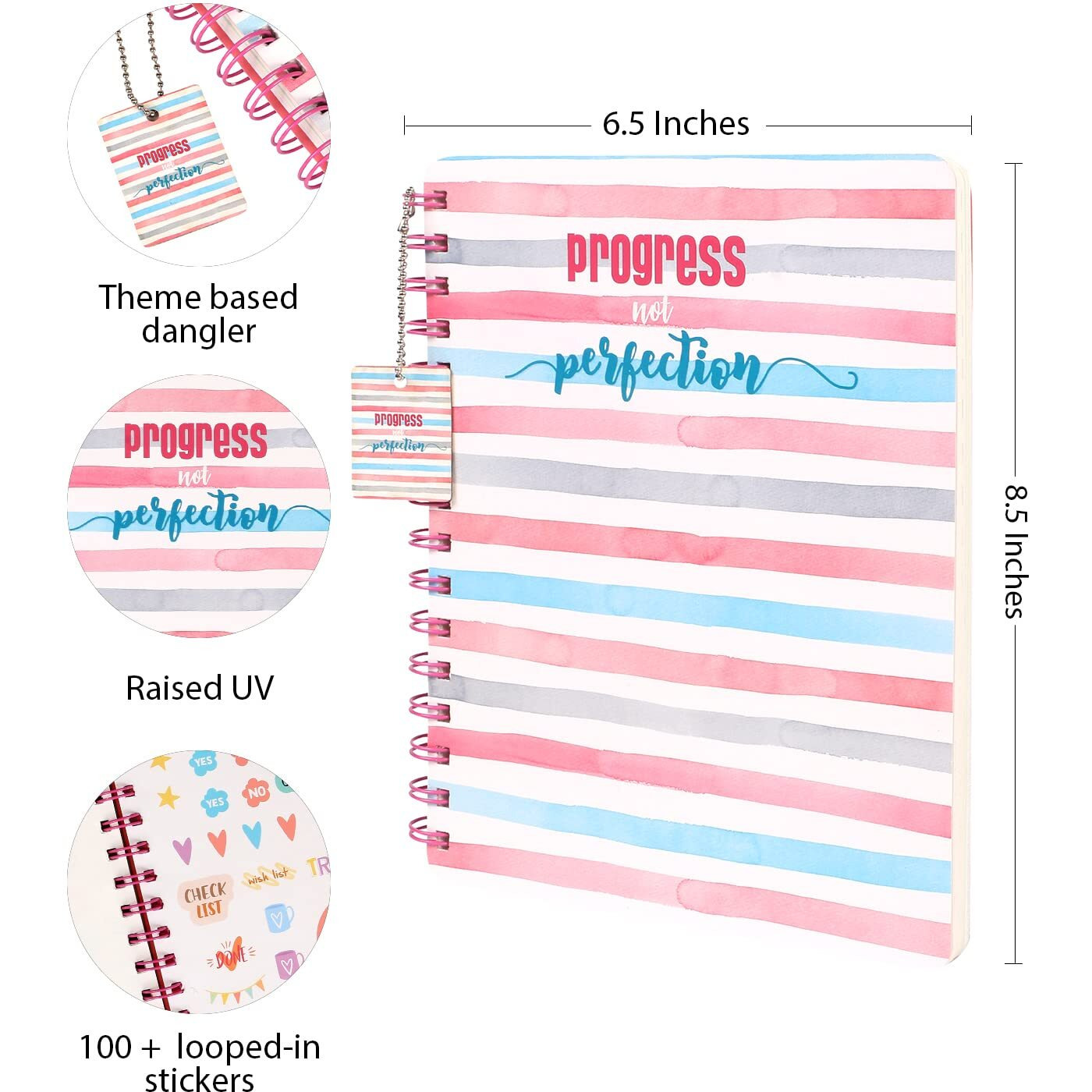 DOODLE Hard Bound Spiral Notebook Diary with Bookmark Dangler and Sticker Pages I B5 I Undated I 160 Ruled Pages I 80 GSM(Chase Progress)