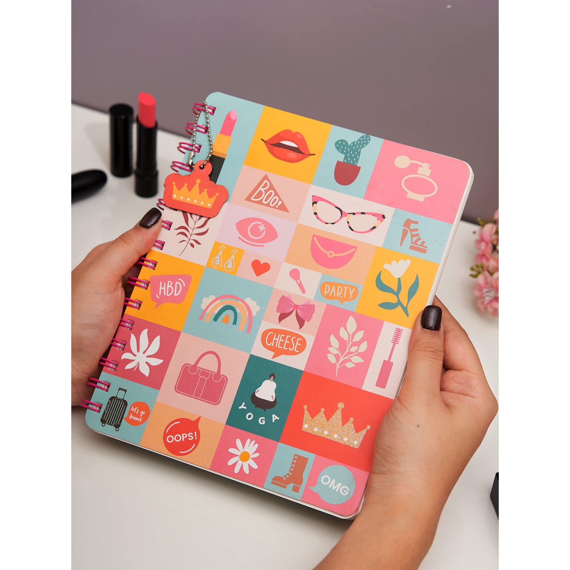 DOODLE Wiro Glam Hard Bound Spiral Notebook Diary with Bookmark Dangler and Sticker Pages I B5 I Undated I 160 Ruled Pages (Favourite things)