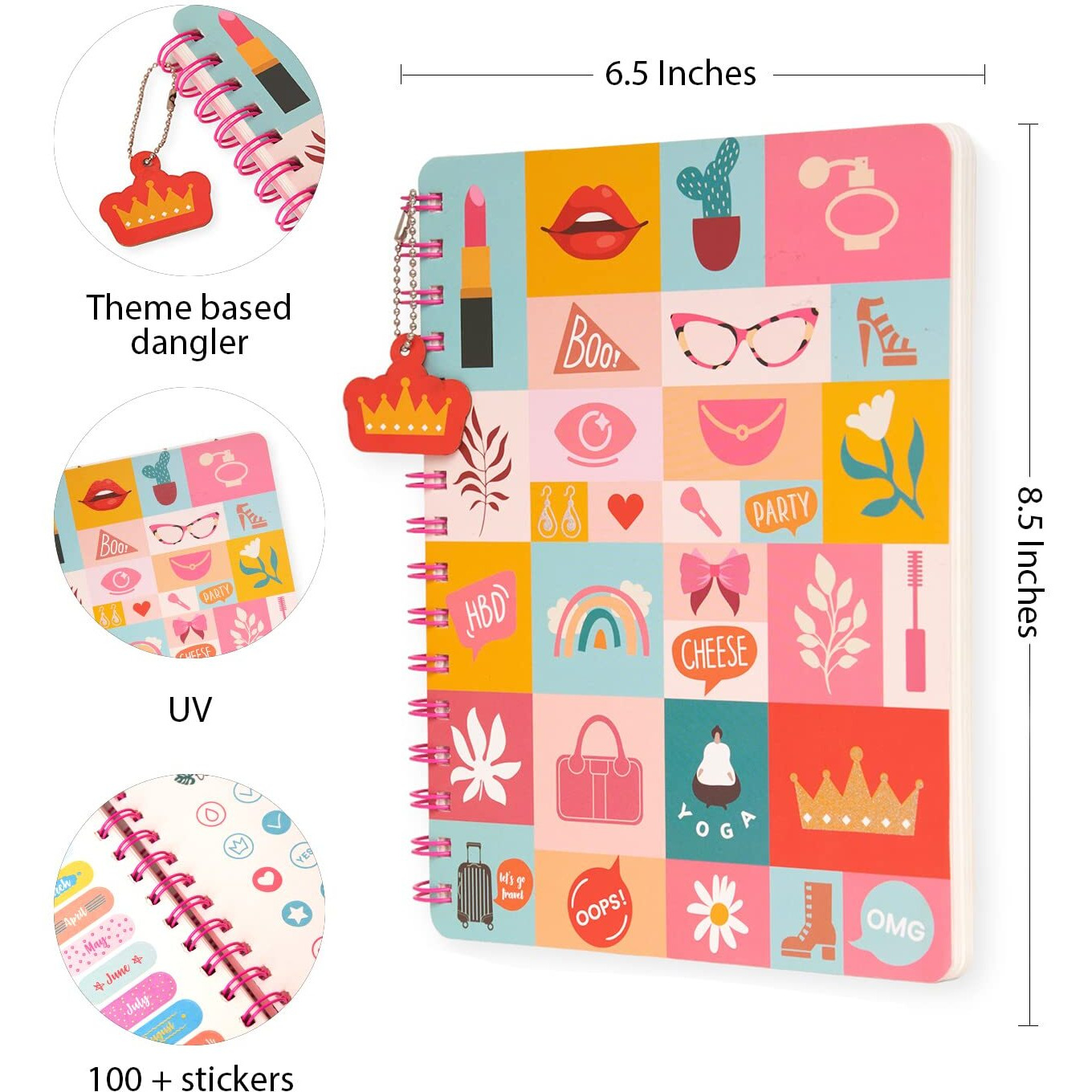 DOODLE Wiro Glam Hard Bound Spiral Notebook Diary with Bookmark Dangler and Sticker Pages I B5 I Undated I 160 Ruled Pages (Favourite things)