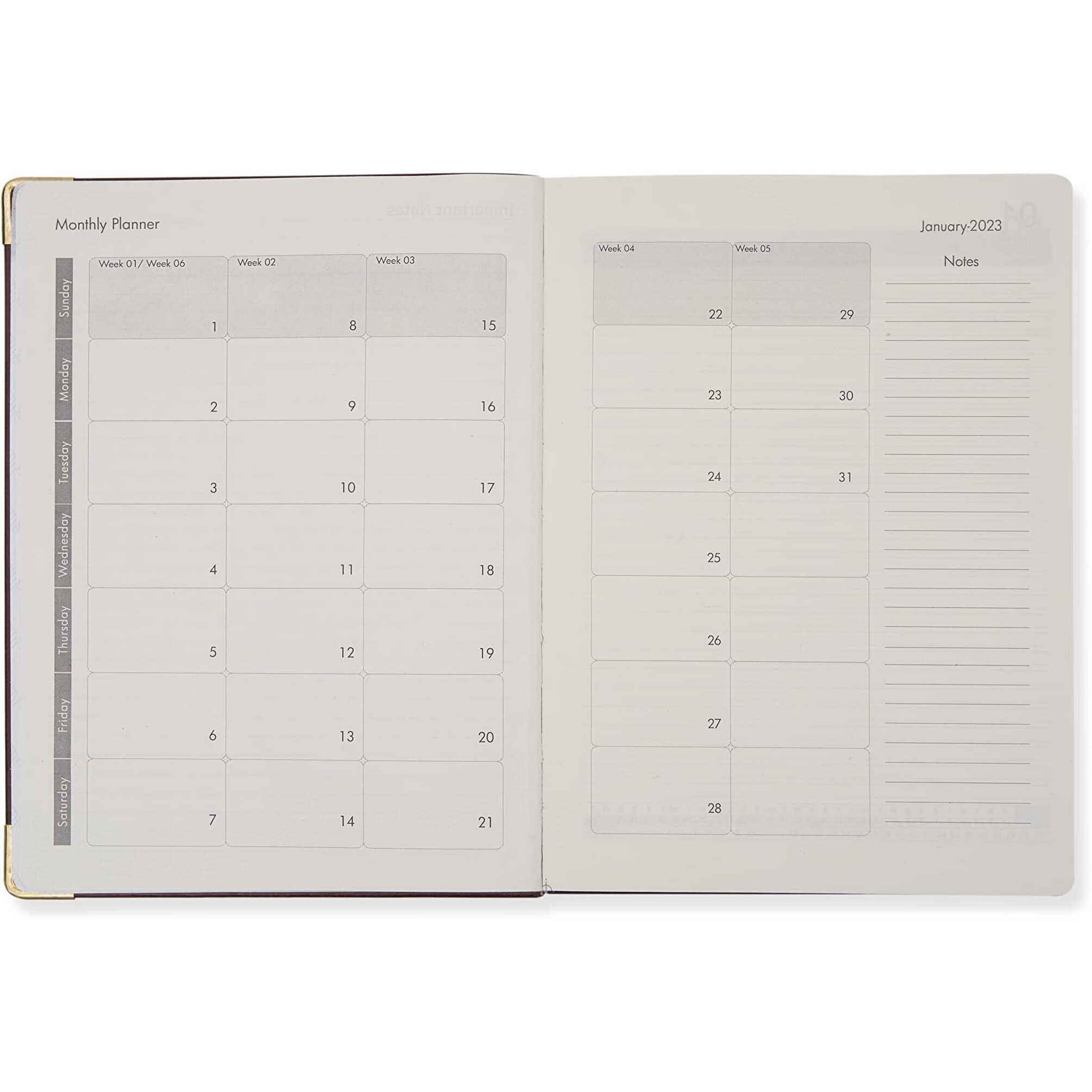 DOODLE 2023 Dated Executive Diary Planner | B5 Size | One-Day-to-a-Page New Year Diary with Metal Corner & Two Bookmarks | 360 pages | PU (Faux Leather) Cover Material (Brown)