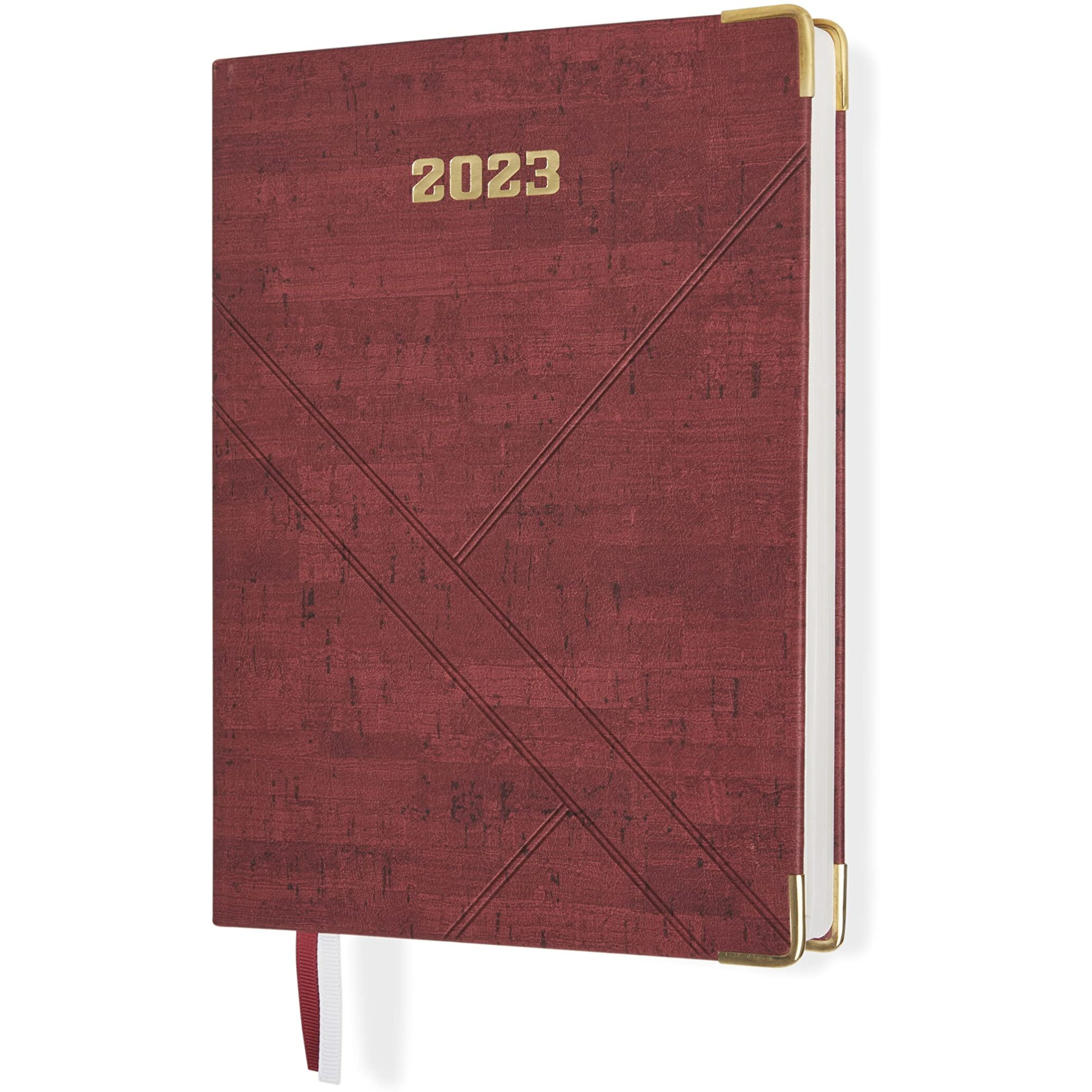 DOODLE 2023 Dated Executive Diary Planner | B5 Size | One-Day-to-a-Page New Year Diary with Metal Corner & Two Bookmarks | 360 pages | PU (Faux Leather) Cover Material (Maroon)