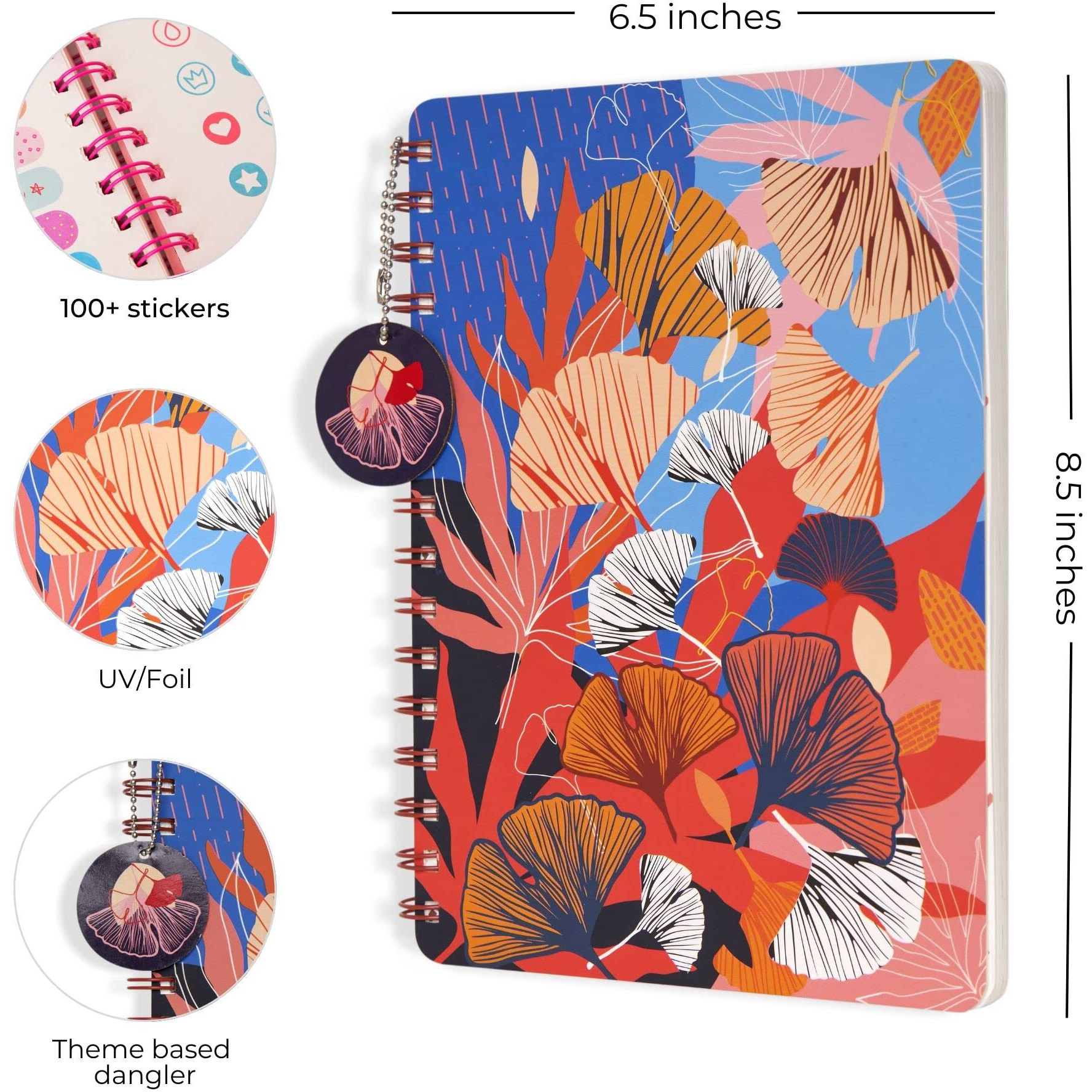 DOODLE Wiro Glam Hard Bound Spiral Notebook Diary with Bookmark Dangler and Sticker Pages I B5 I Undated I 160 Ruled Pages (Power Petals)