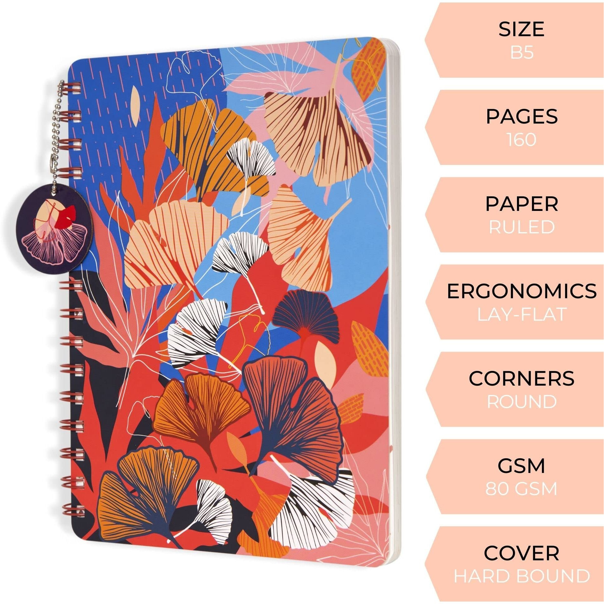 DOODLE Wiro Glam Hard Bound Spiral Notebook Diary with Bookmark Dangler and Sticker Pages I B5 I Undated I 160 Ruled Pages (Power Petals)