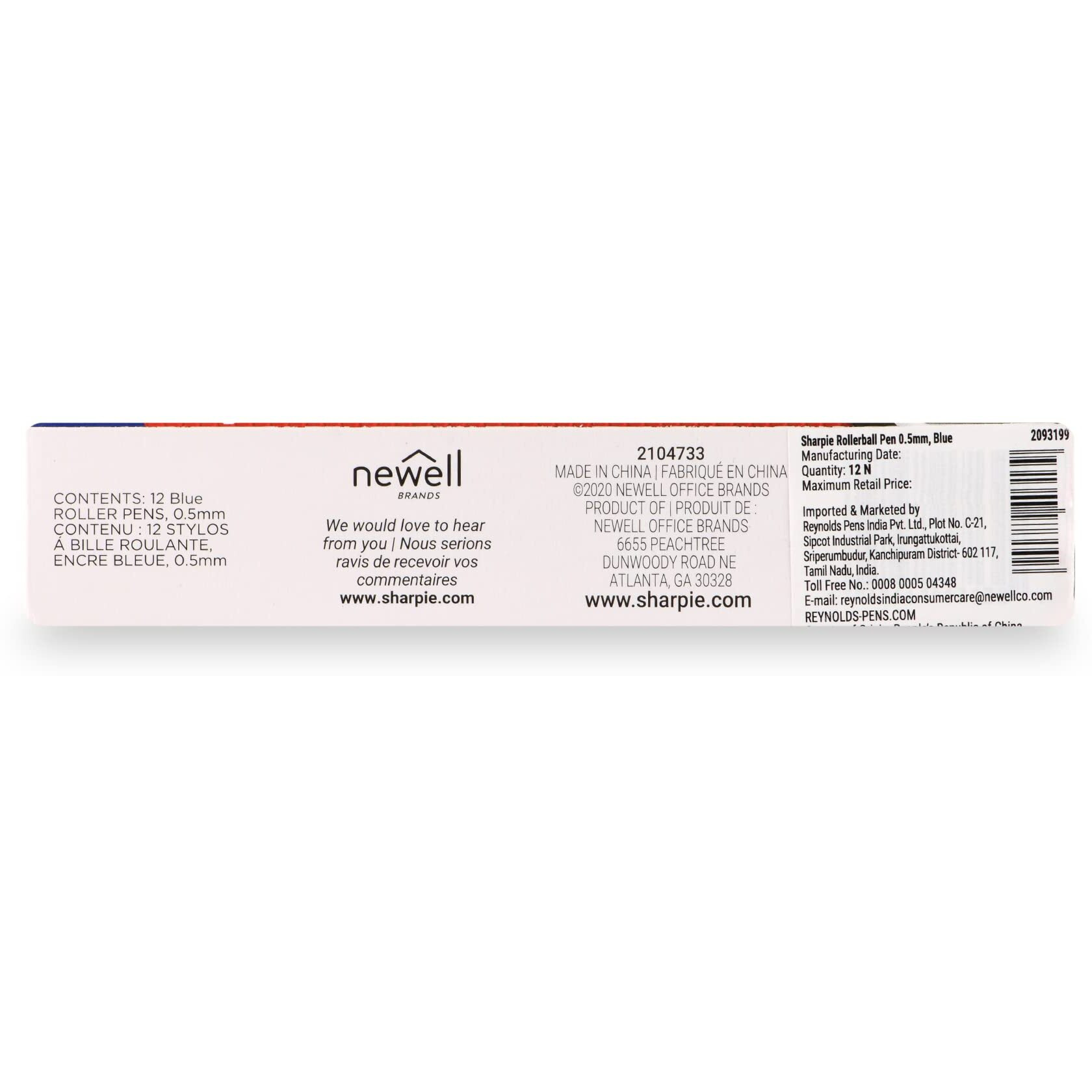 SHARPIE Blue Roller Ball Pen |Smudge Proof Ideal for Regular Office Usage |Stationery Items | Needle Point (0.5mm) |Pack of 12