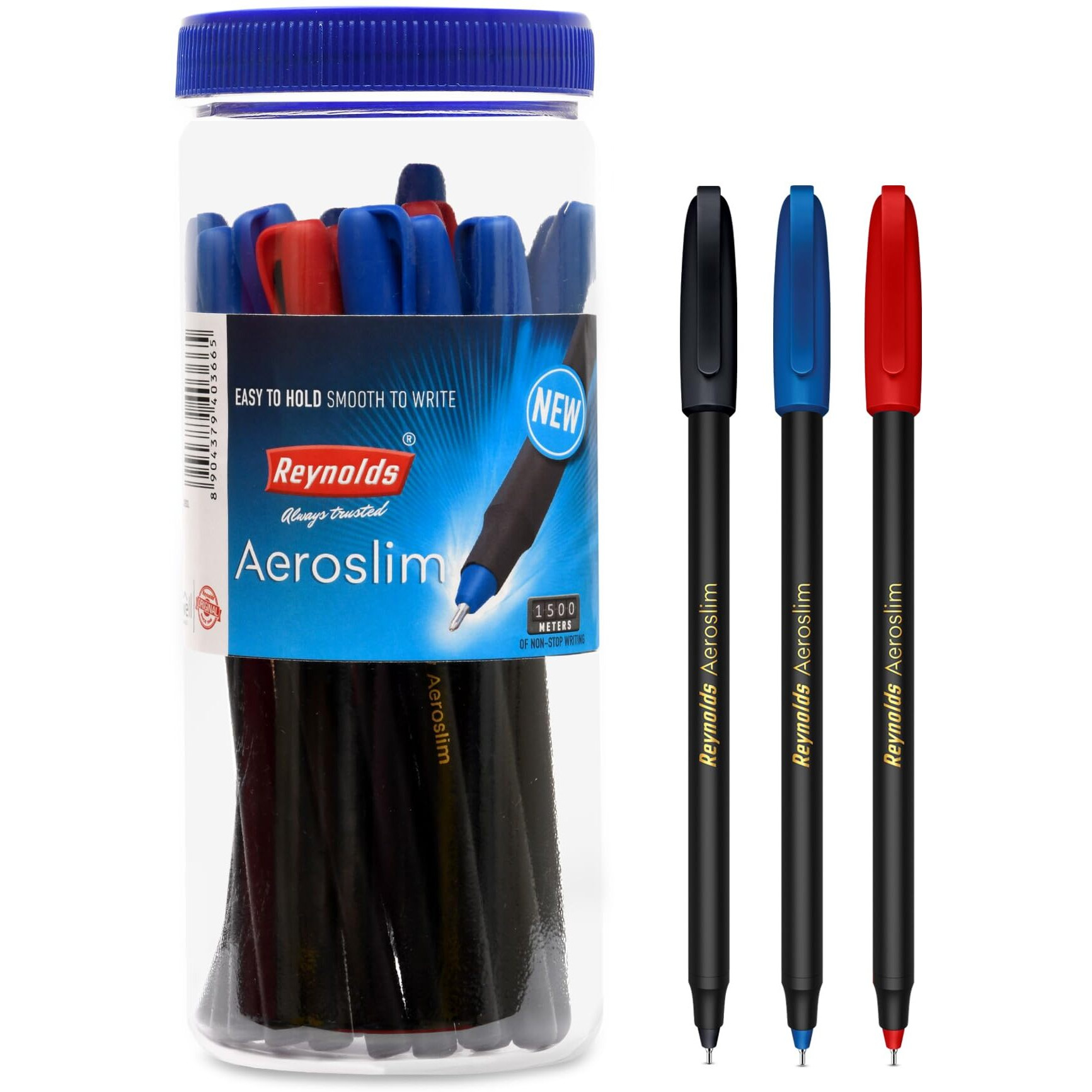 Reynolds AEROSLIM Ball Pen SET - 25 PENS (15 BLUE, 5 Black, 5 Red) | PENS WITH COMFORTABLE GRIP |BALL PENS FOR WRITING | PEN FOR STUDENTS & OFFICE STATIONERY | 0.7 mm TIP SIZE