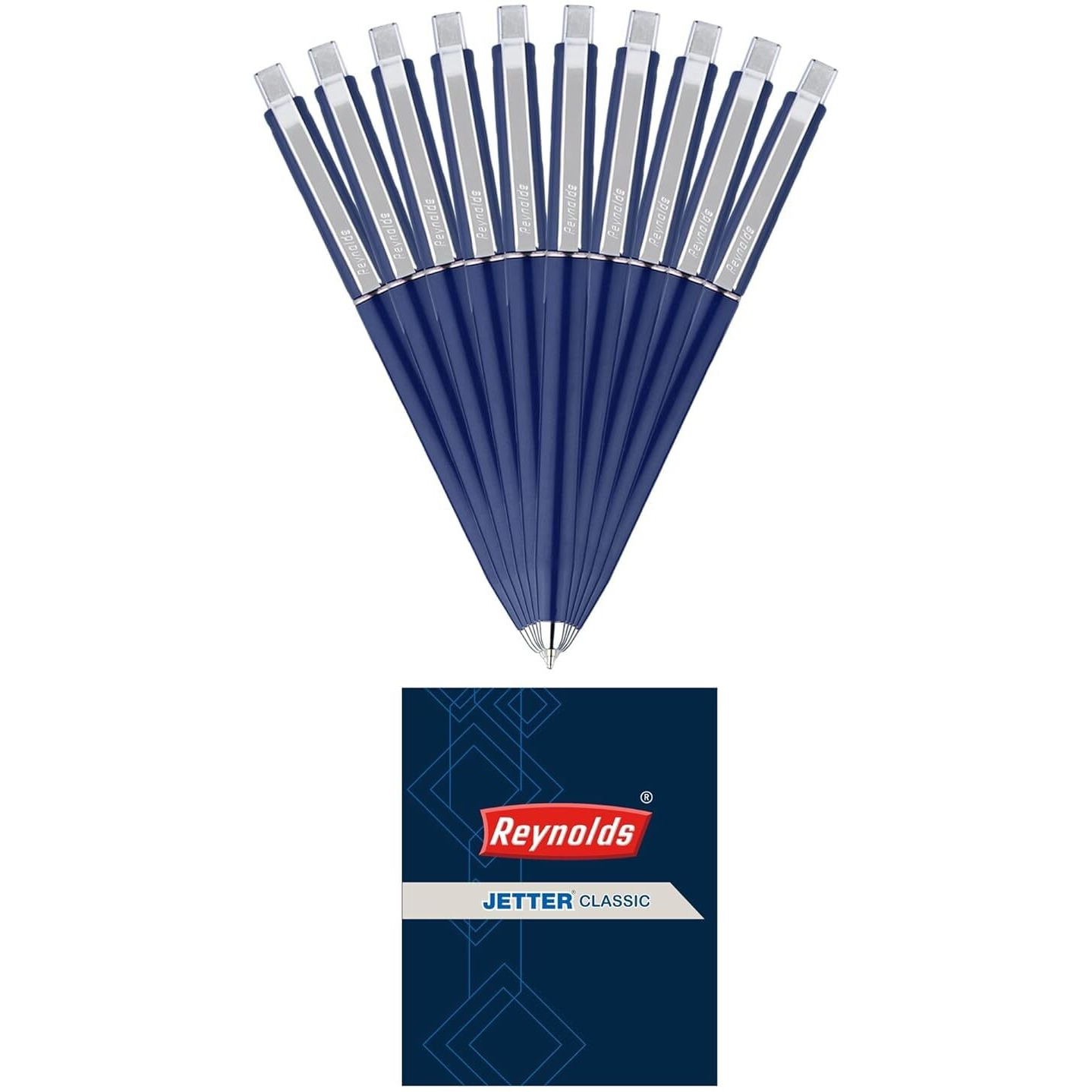 Reynolds Jetter Classic 10 Ct Pouch|Smooth Ball Pens|Long-Lasting Ball Pens|Professional Ball Pens With Superior Writing Experience|Ball Pens For Swift Writing|0.7Mm Tip Size|Blue