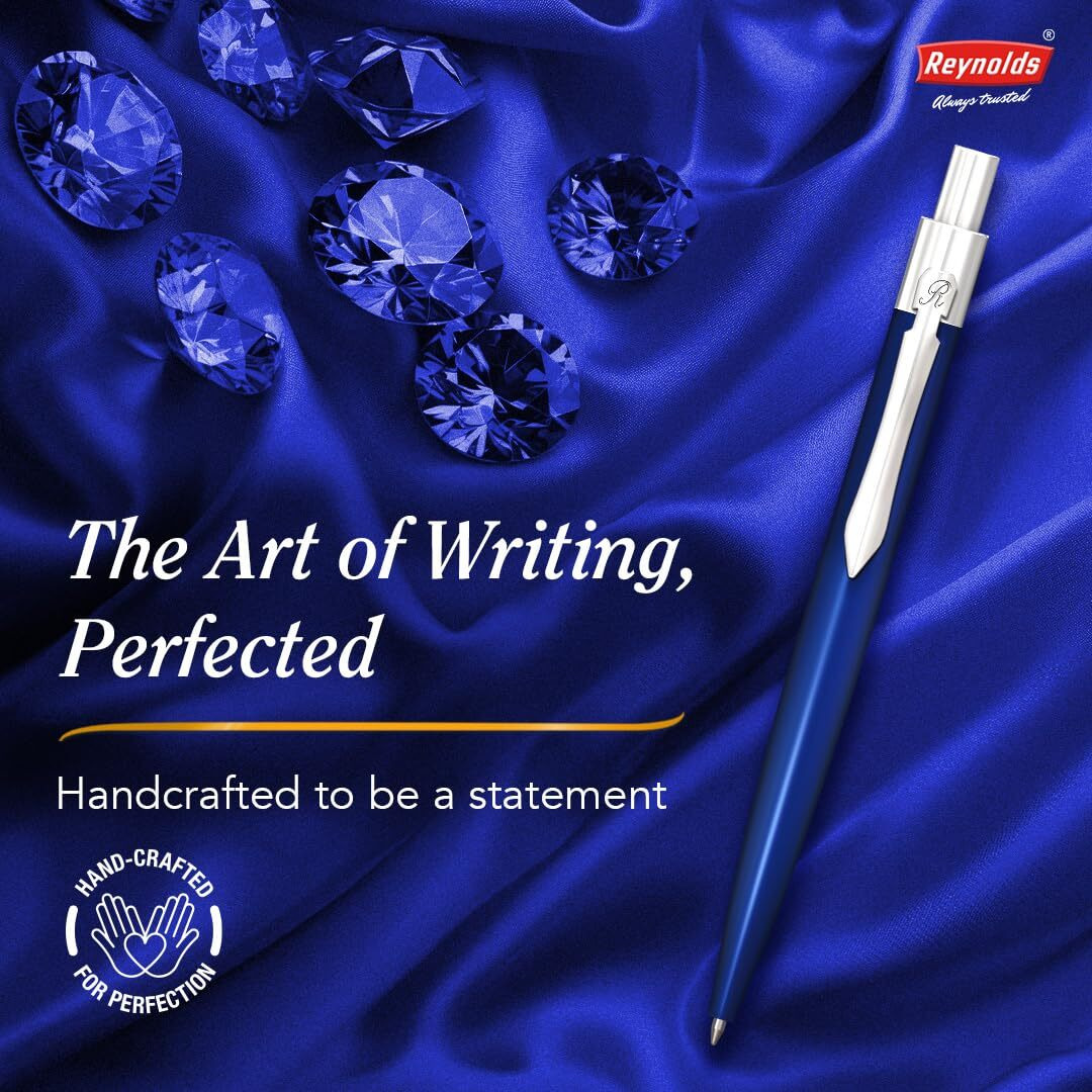 Reynolds Metal Pens (Iconic Blue) | Premium Pens For Gifting | Retractable Pens For Personal & Professional Use | Stylish Gifts for Men & Women | Trim Ball Pens For Corporate Gifting | Blue Ink