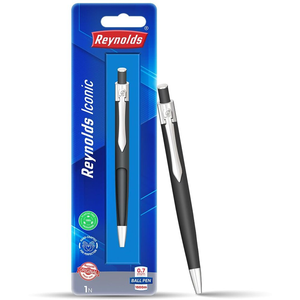 Reynolds Metal Pens (Iconic Onyx) | Premium Pens For Gifting | Retractable Pens For Personal & Professional Use | Stylish Gifts for Men & Women | Trim Ball Pens For Corporate Gifting | Blue Ink