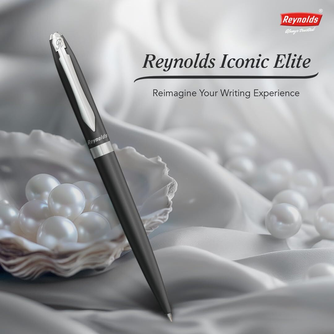 Reynolds Metal Pens (Iconic Elite Gun Metal) | Premium Pens For Gifting | Twist Pens For Personal & Professional Use | Stylish Gifts for Men & Women | Trim Ball Pens For Corporate Gifting | Blue Ink