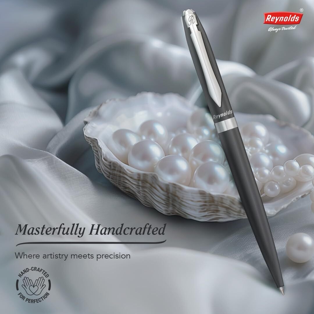 Reynolds Metal Pens (Iconic Elite Gun Metal) | Premium Pens For Gifting | Twist Pens For Personal & Professional Use | Stylish Gifts for Men & Women | Trim Ball Pens For Corporate Gifting | Blue Ink