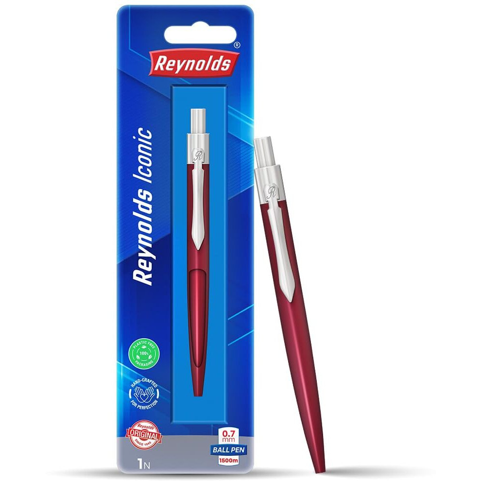 Reynolds Metal Pens (Iconic Maroon) | Premium Pens For Gifting | Retractable Pens For Personal & Professional Use | Stylish Gifts for Men & Women | Trim Ball Pens For Corporate Gifting | Blue Ink