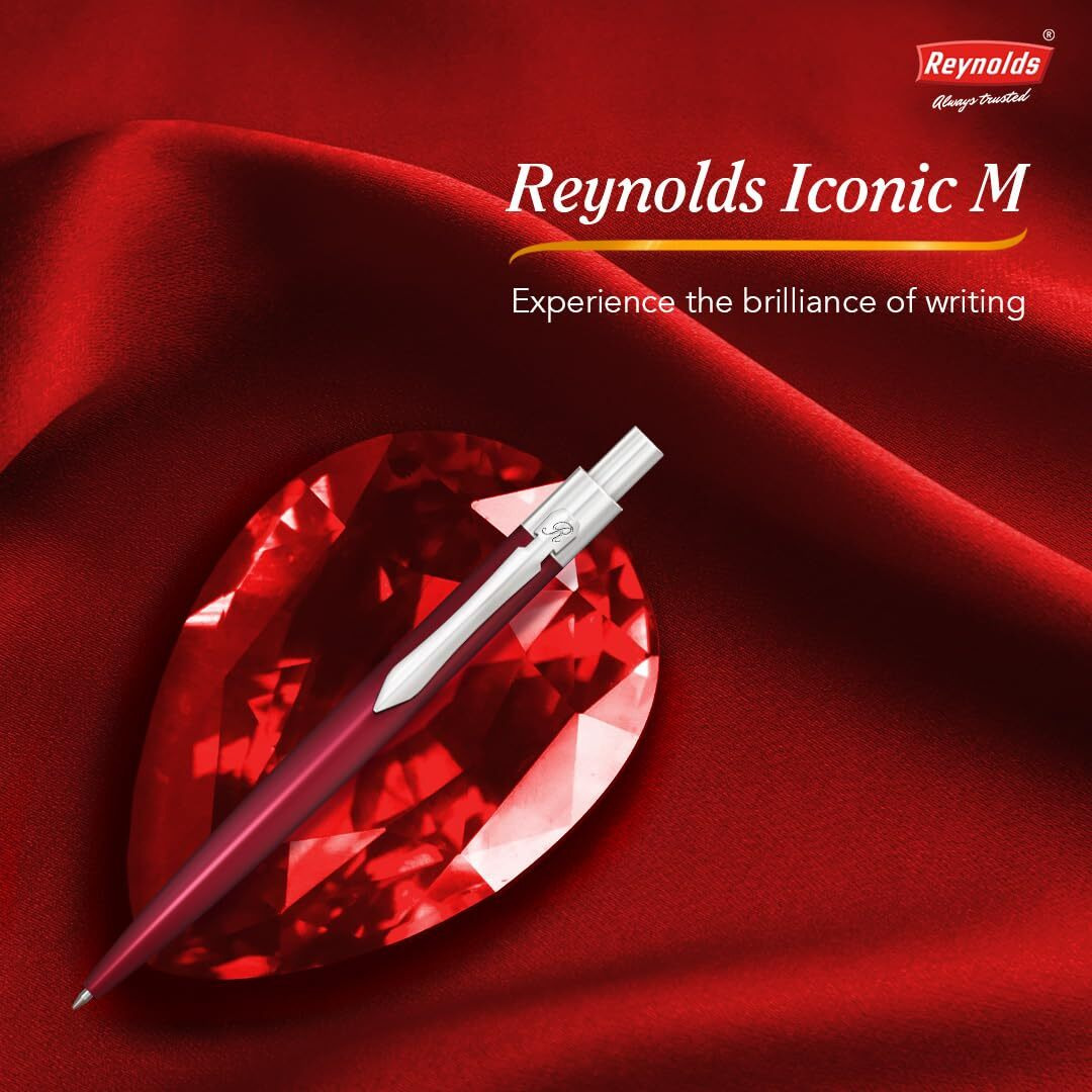 Reynolds Metal Pens (Iconic Maroon) | Premium Pens For Gifting | Retractable Pens For Personal & Professional Use | Stylish Gifts for Men & Women | Trim Ball Pens For Corporate Gifting | Blue Ink