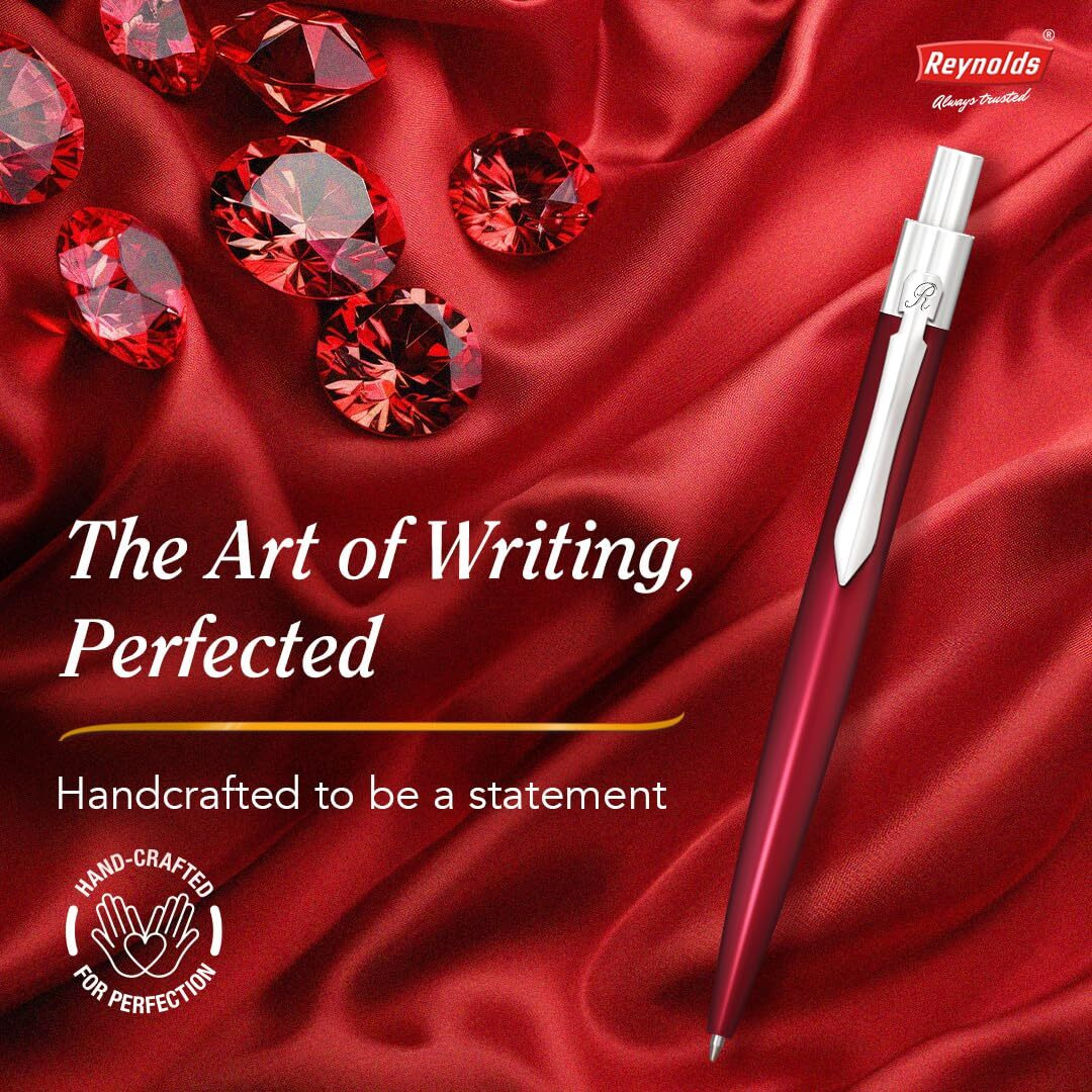 Reynolds Metal Pens (Iconic Maroon) | Premium Pens For Gifting | Retractable Pens For Personal & Professional Use | Stylish Gifts for Men & Women | Trim Ball Pens For Corporate Gifting | Blue Ink