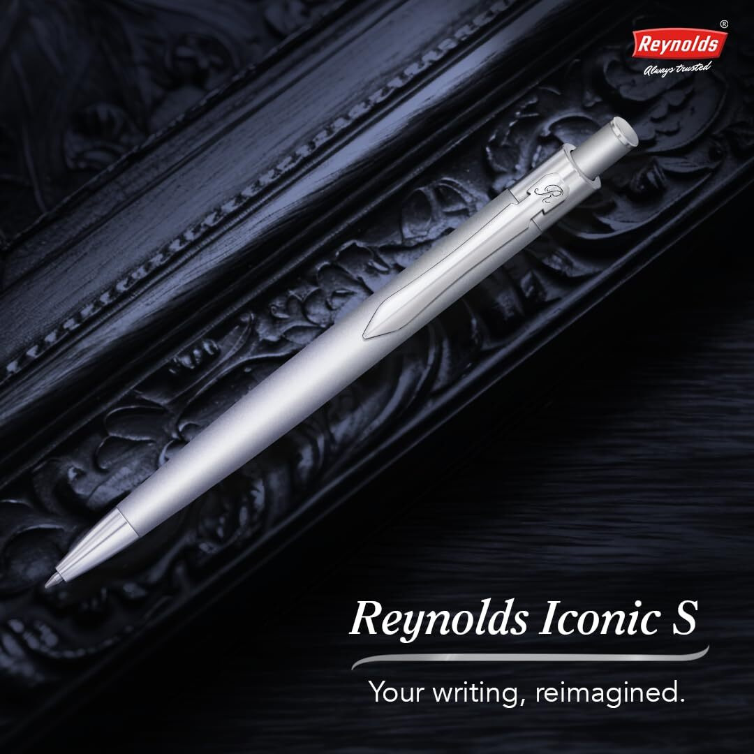 Reynolds Metal Pens (Iconic Silver) | Premium Pens For Gifting | Retractable Pens For Personal & Professional Use | Stylish Gifts for Men & Women | Trim Ball Pens For Corporate Gifting | Blue Ink