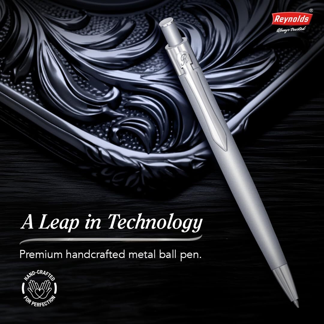 Reynolds Metal Pens (Iconic Silver) | Premium Pens For Gifting | Retractable Pens For Personal & Professional Use | Stylish Gifts for Men & Women | Trim Ball Pens For Corporate Gifting | Blue Ink