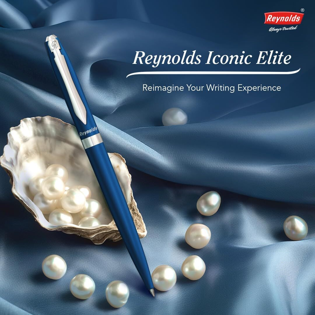Reynolds Metal Pens (Iconic Elite Navy Blue) | Premium Pens For Gifting | Twist Pens For Personal & Professional Use | Stylish Gifts for Men & Women | Trim Ball Pens For Corporate Gifting | Blue Ink