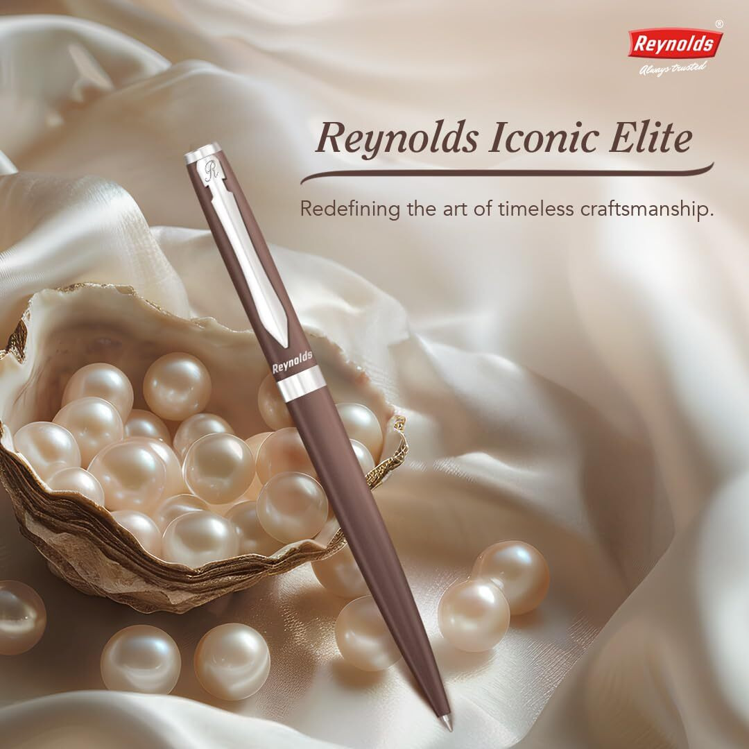 Reynolds Metal Pens (Iconic Elite Brown) | Premium Pens For Gifting | Twist Pens For Personal & Professional Use | Stylish Gifts for Men & Women | Trim Ball Pens For Corporate Gifting | Blue Ink