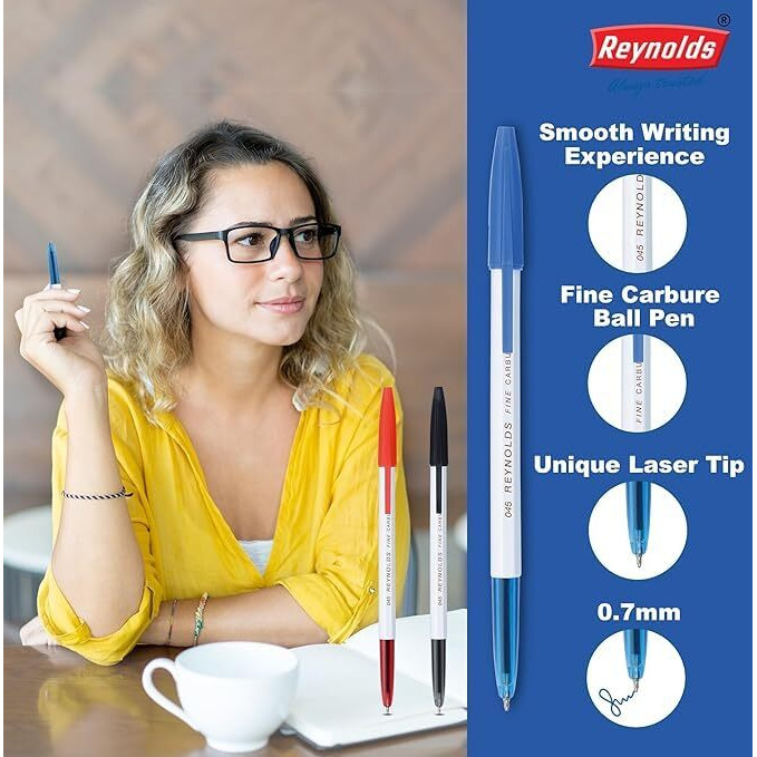 Reynolds 045 Ball Pen SET - 15 BLUE PENS WITH COMFORTABLE GRIP |BLUE BALL PENS FOR WRITING | PEN FOR STUDENTS & OFFICE STATIONERY | 0.7 mm TIP SIZE