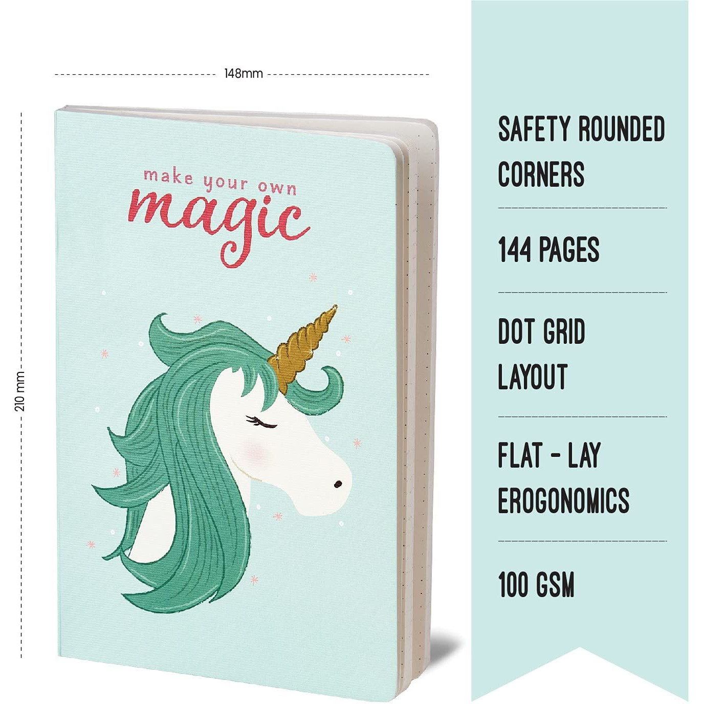 FACTOR NOTES 100 GSM A5 Notebook Dot Grid | 144 Pages (Teal Unicorn)